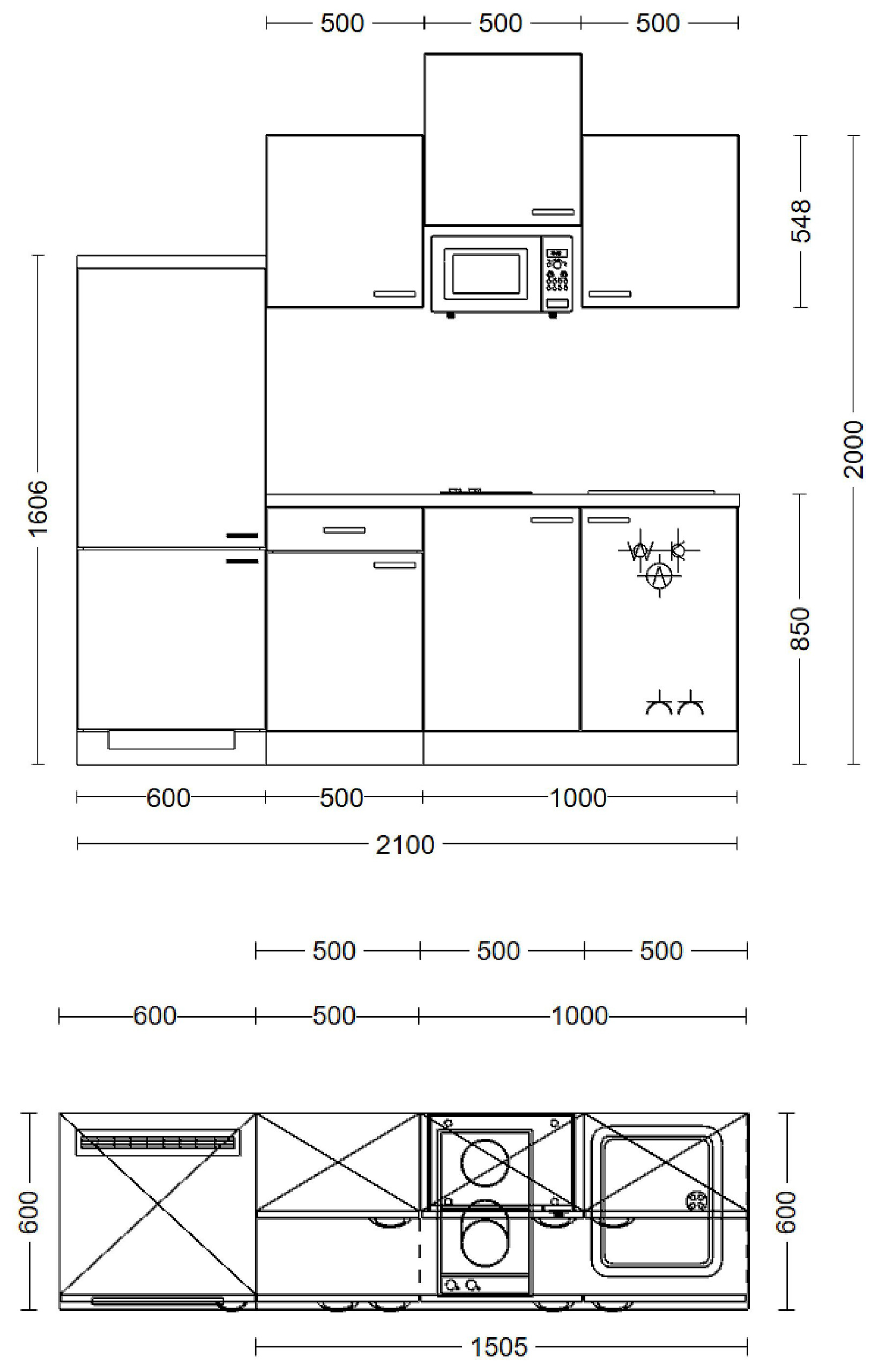 Küchenblock Samoa weiß B/H/T: ca. 210x226x60 cm