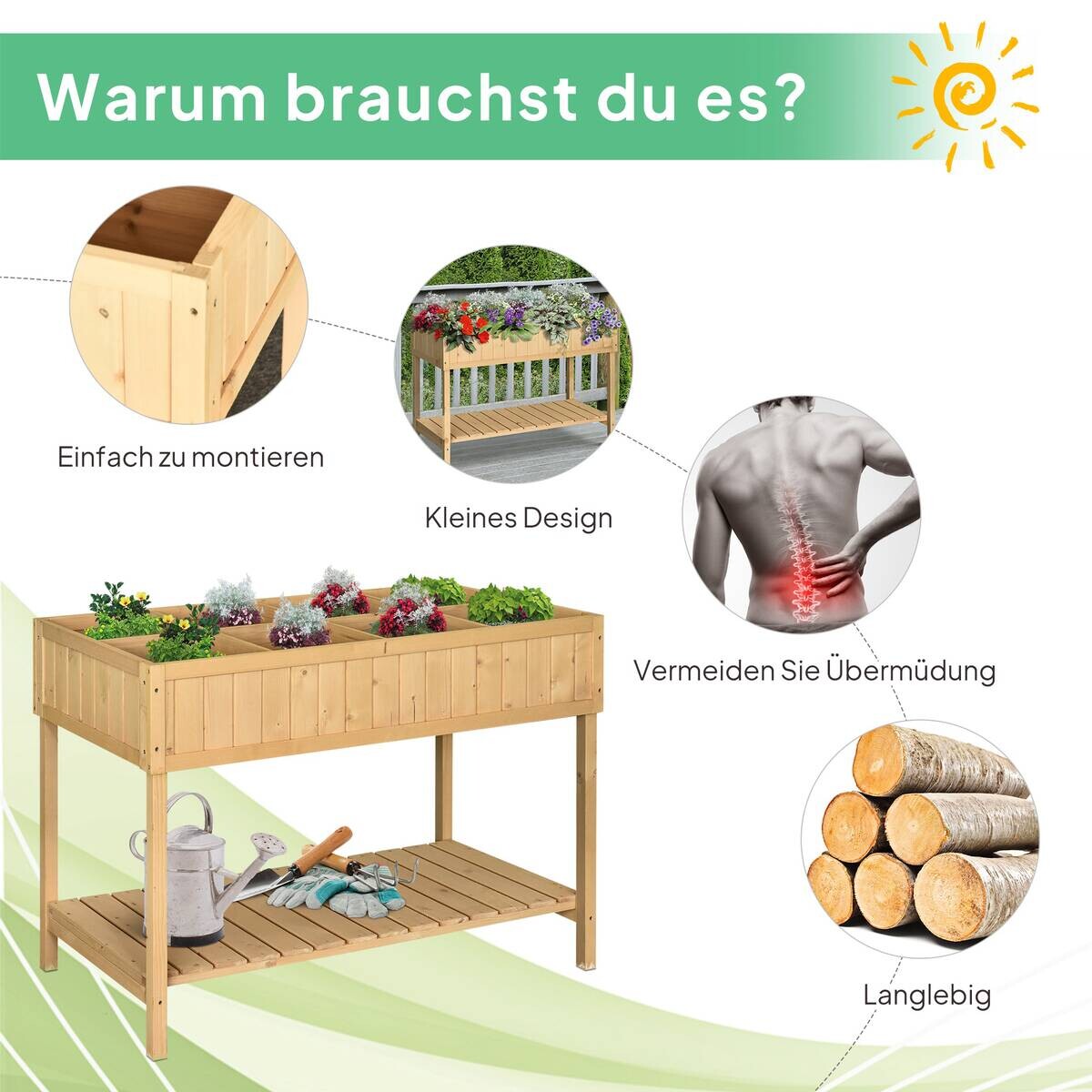 Outsunny Hochbeet Holzoptik B/H/L: ca. 46x76x110 cm