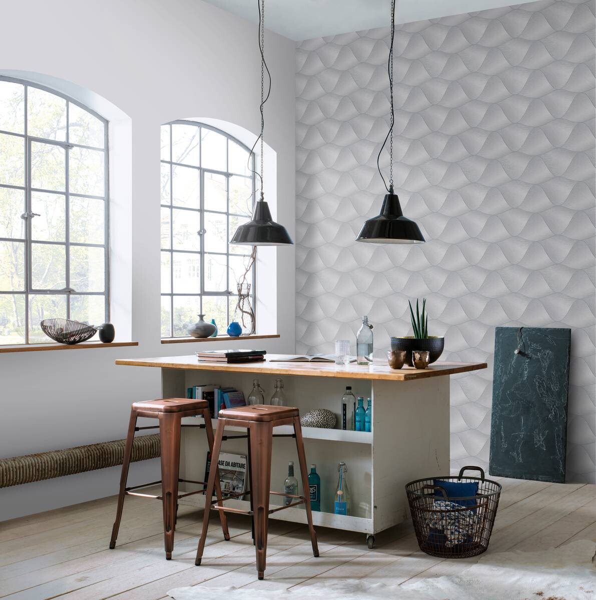 Erismann Vliestapete Wellen hellgrau B/L: ca. 53x1005 cm