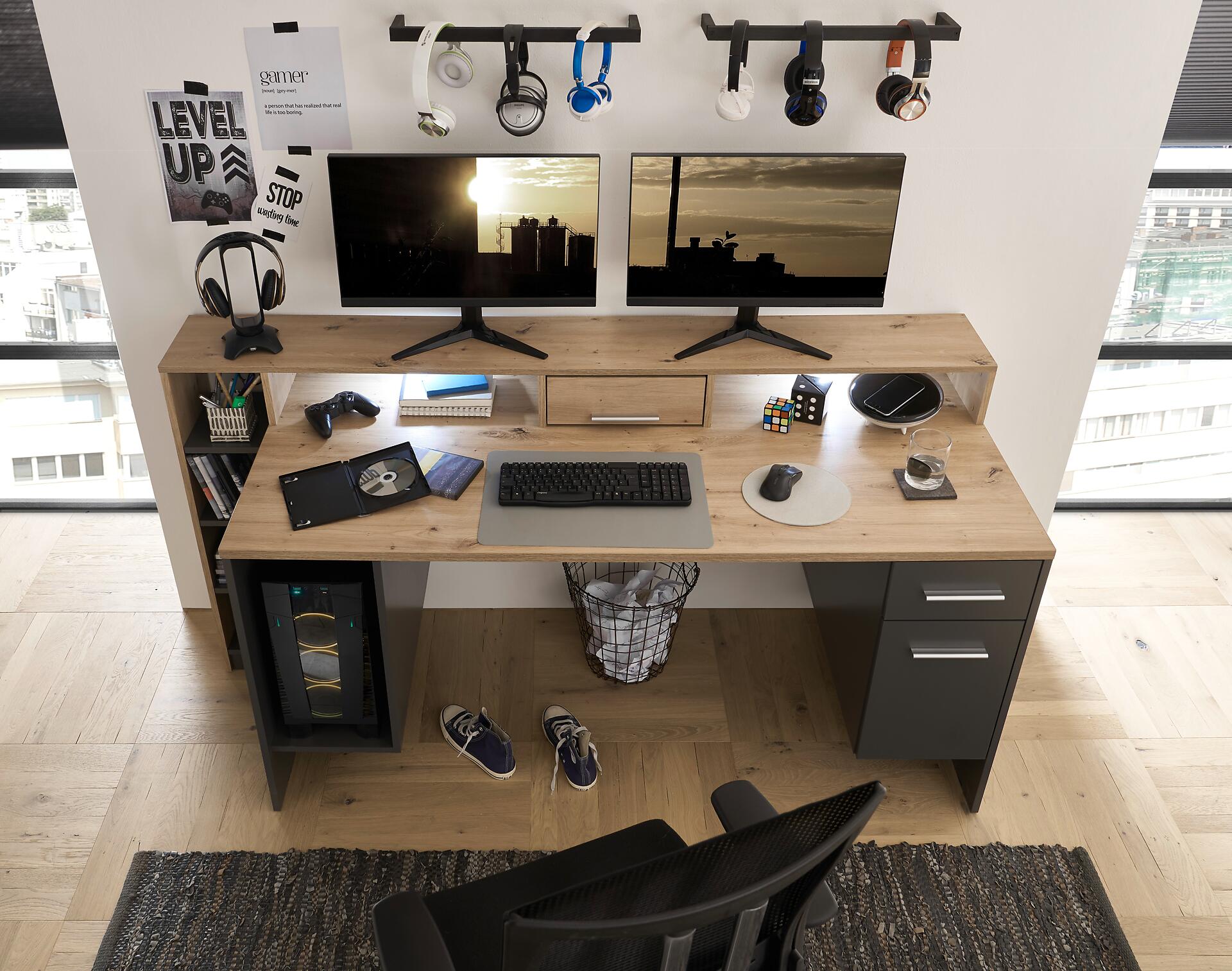 Schreibtisch Highscore grau Eiche Artisan Nachbildung B/H/T: ca. 182x92x70 cm