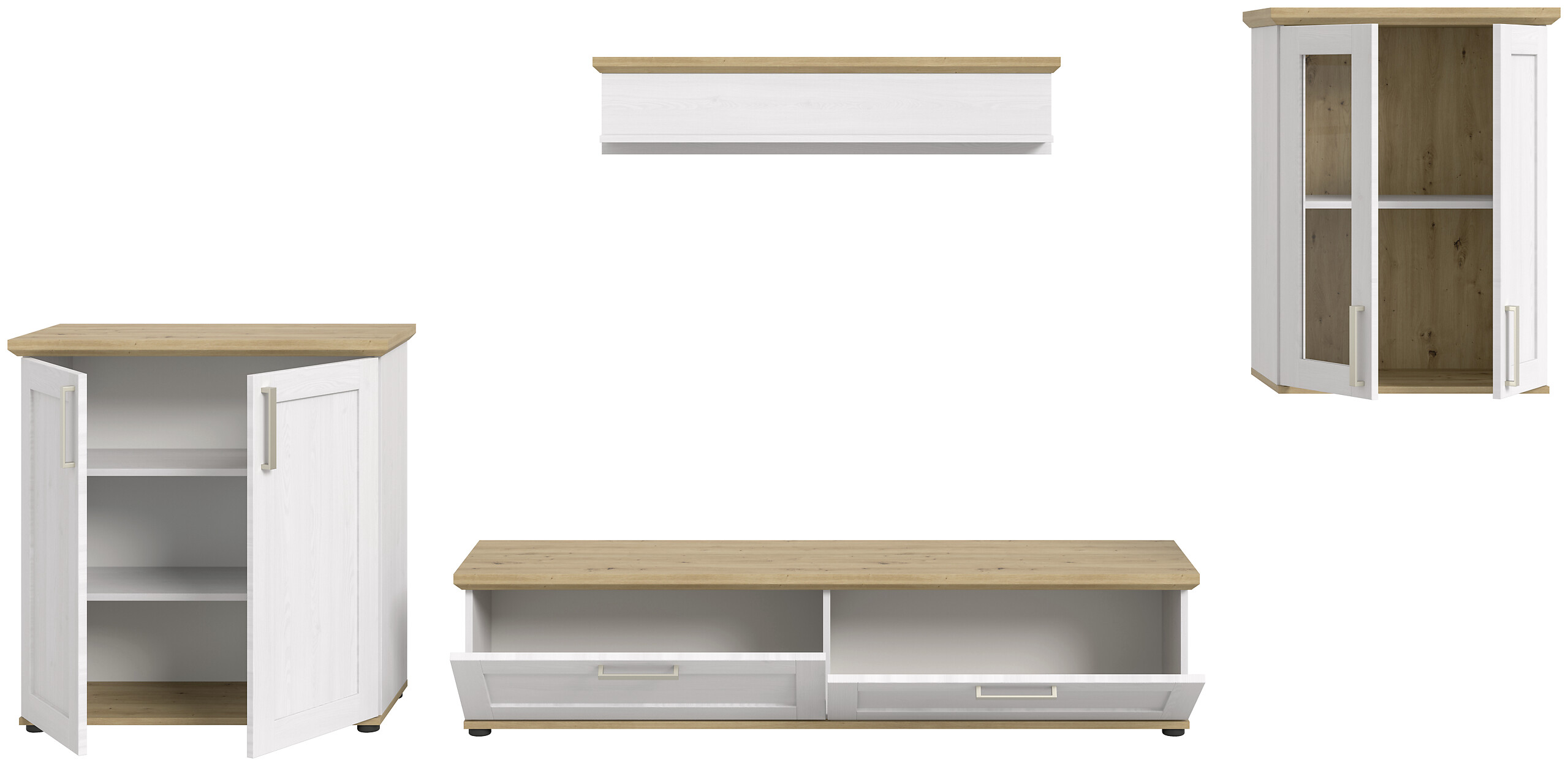 Wohnwand VERONA Lärche Nachbildung Eiche Nachbildung B/H/T: ca. 336x161x40 cm