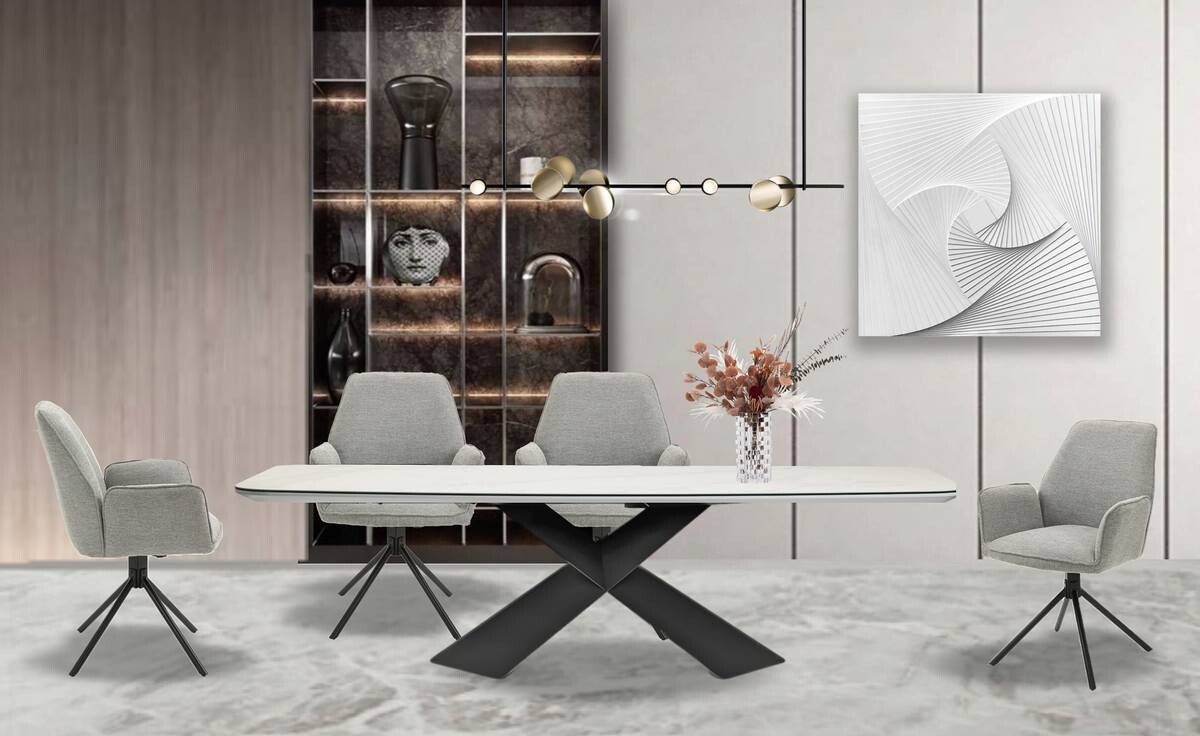 Stuhl BLAIR 2er-Set hellgrau schwarz Webstoff Metall B/H/T: ca. 57x89x61 cm