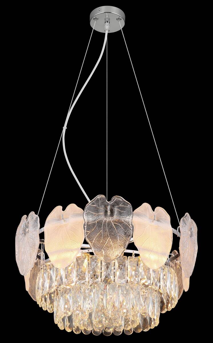 GLOBO Luster Chrom klar Glas Metall H/D: ca. 120x50 cm E14 8 Brennstellen