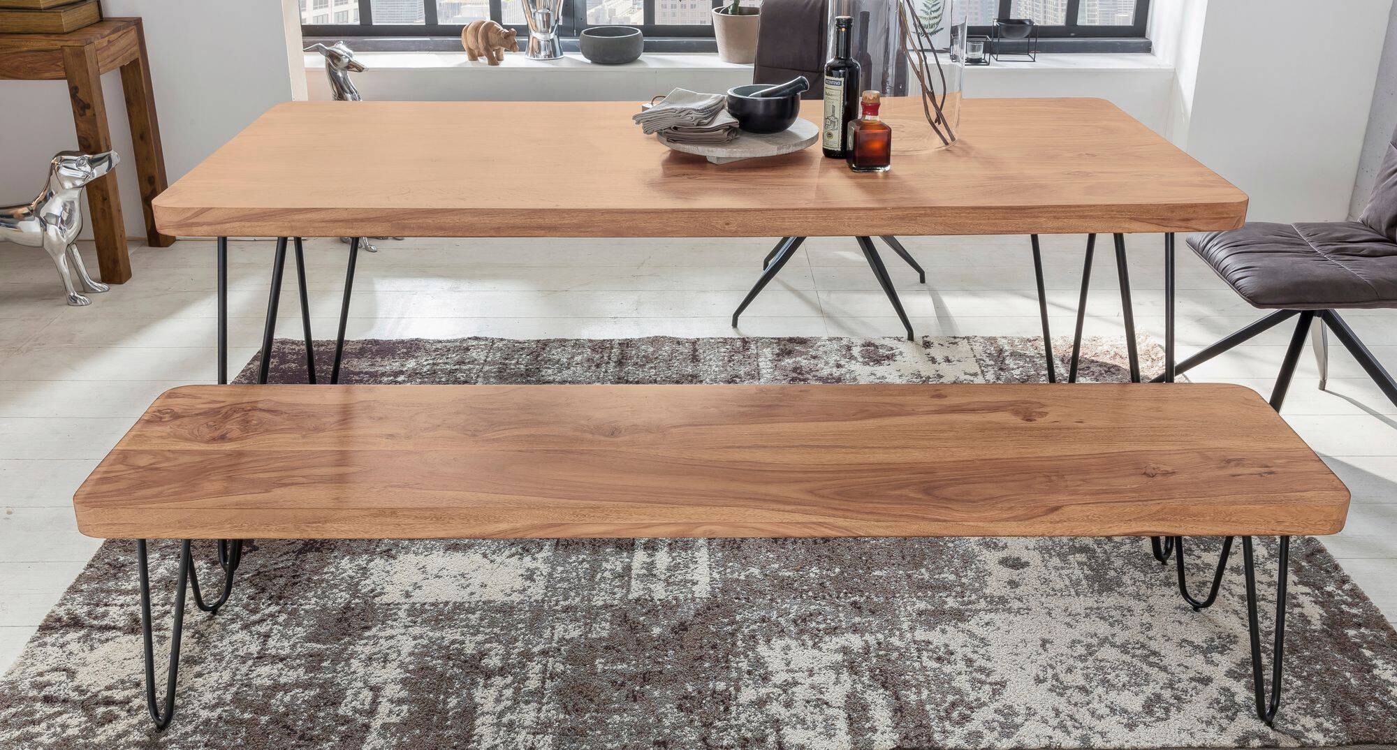 Wohnling Sitzbank natur schwarz Akazie Metall B/H/T: ca. 120x45x40 cm