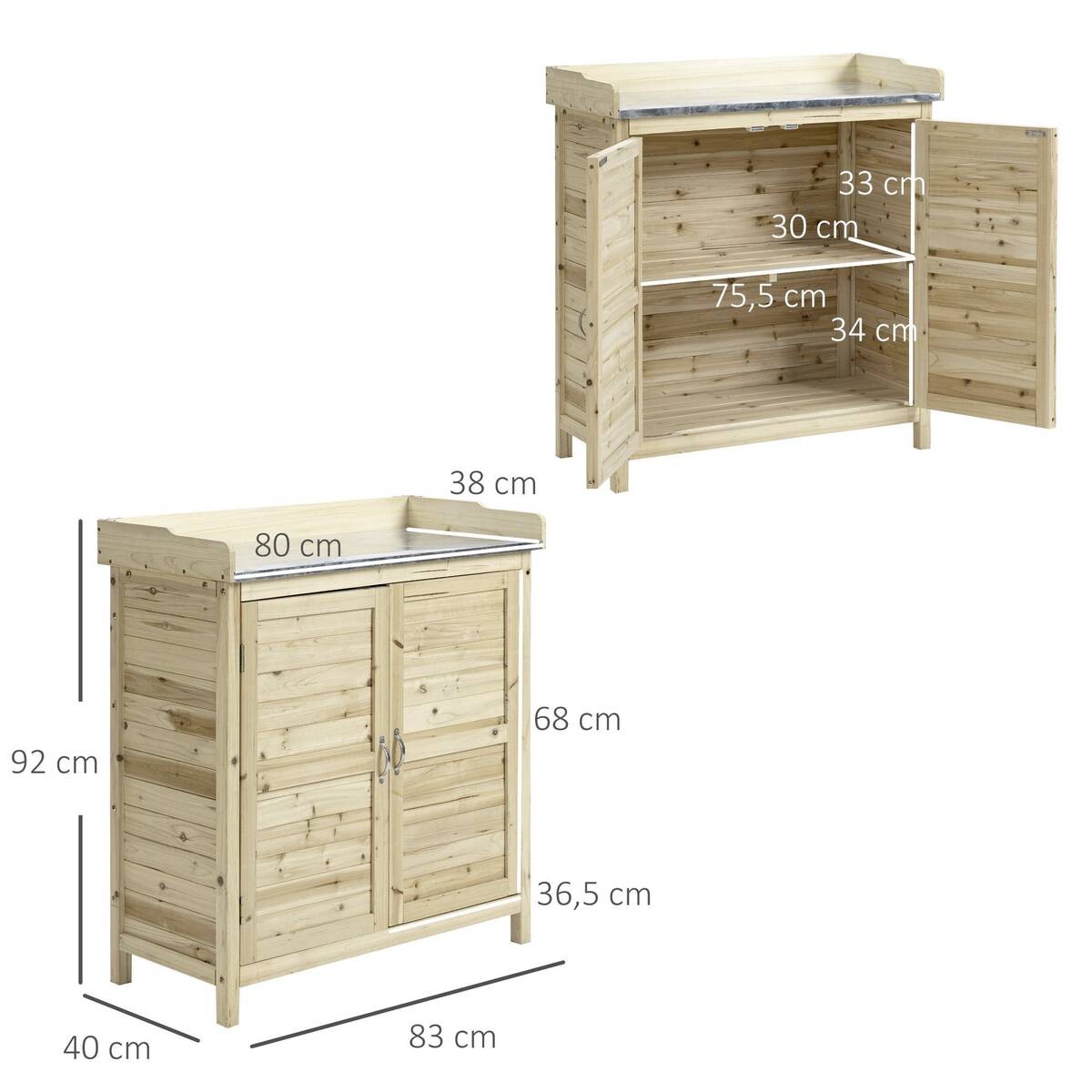 Outsunny Gartenschrank natur Holz B/H/T: ca. 83x92x40 cm