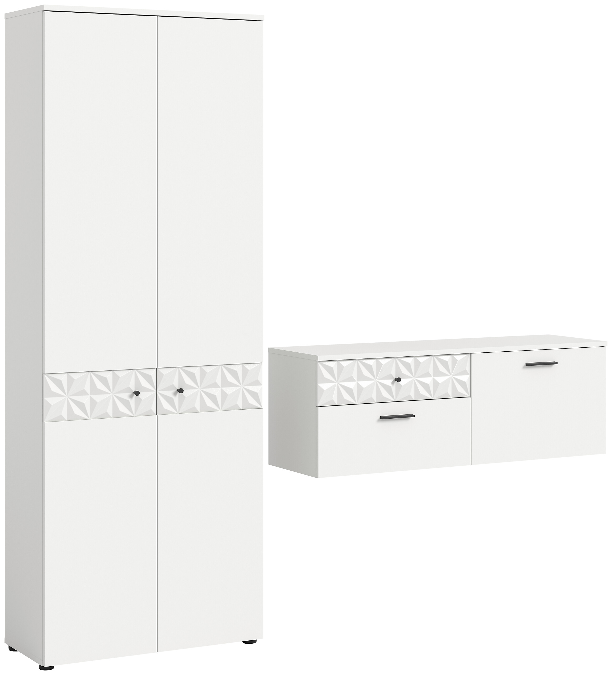 Garderobe Prisma weiß weiß Hochglanz B/H/T: ca. 195x192x34 cm