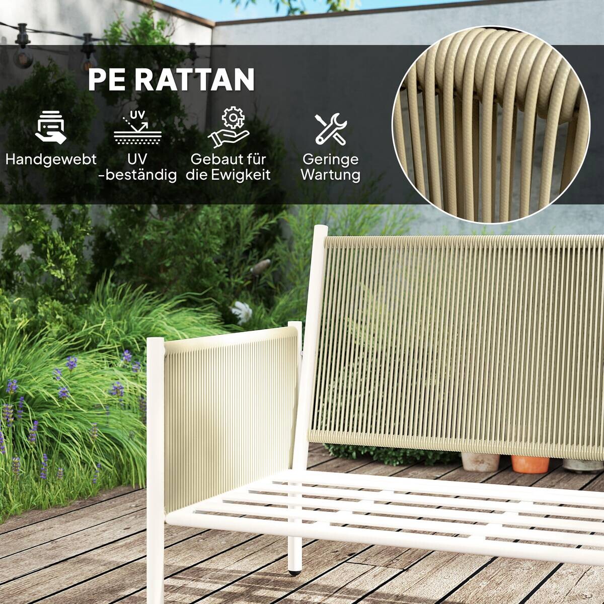 Outsunny Rattan Gartenmöbel-Set hellgrau Stahl B/H/L: ca. 68x82x116 cm