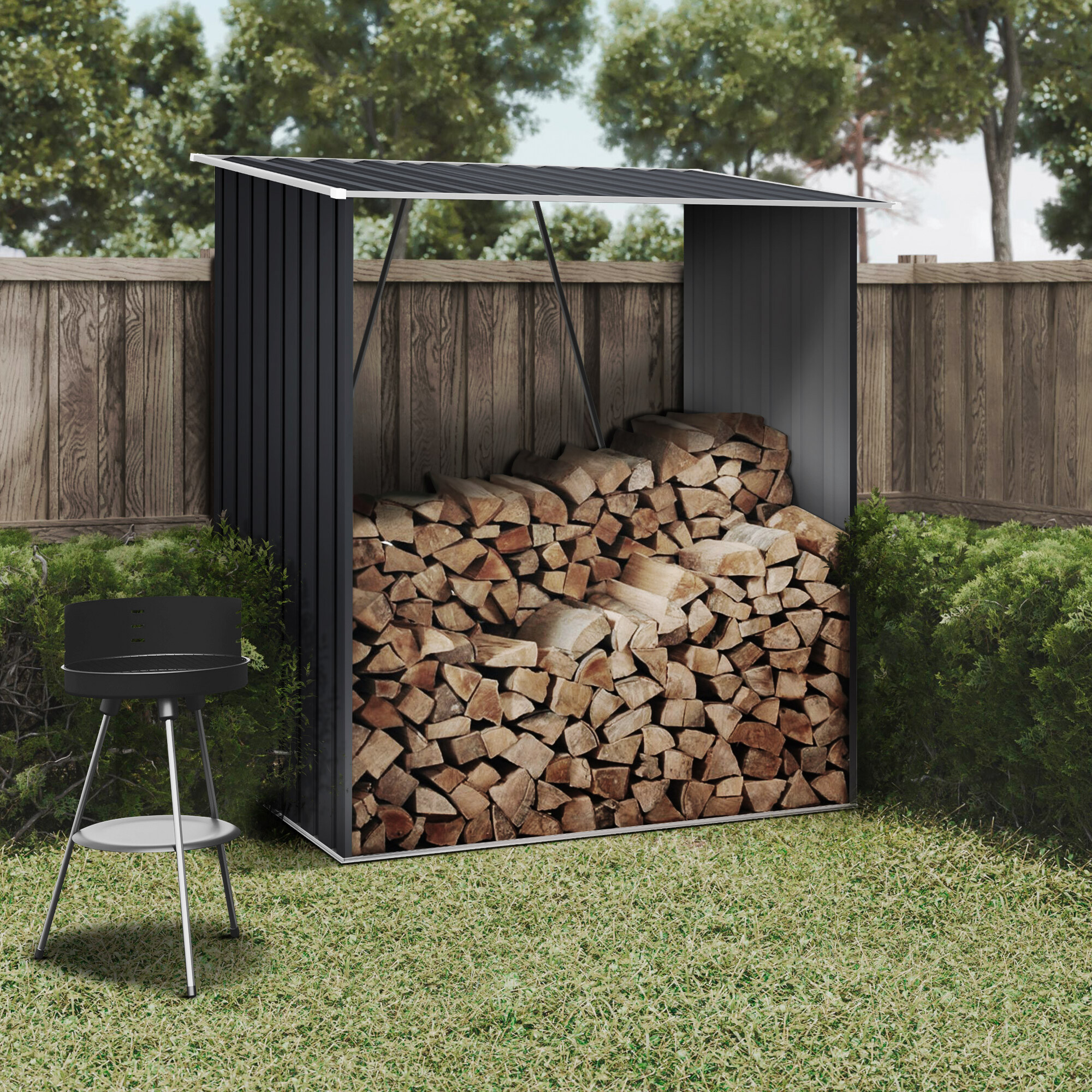 HOGGAR Feuerholzschrank Lerum anthrazit B/H/L: ca. 83x154x166 cm