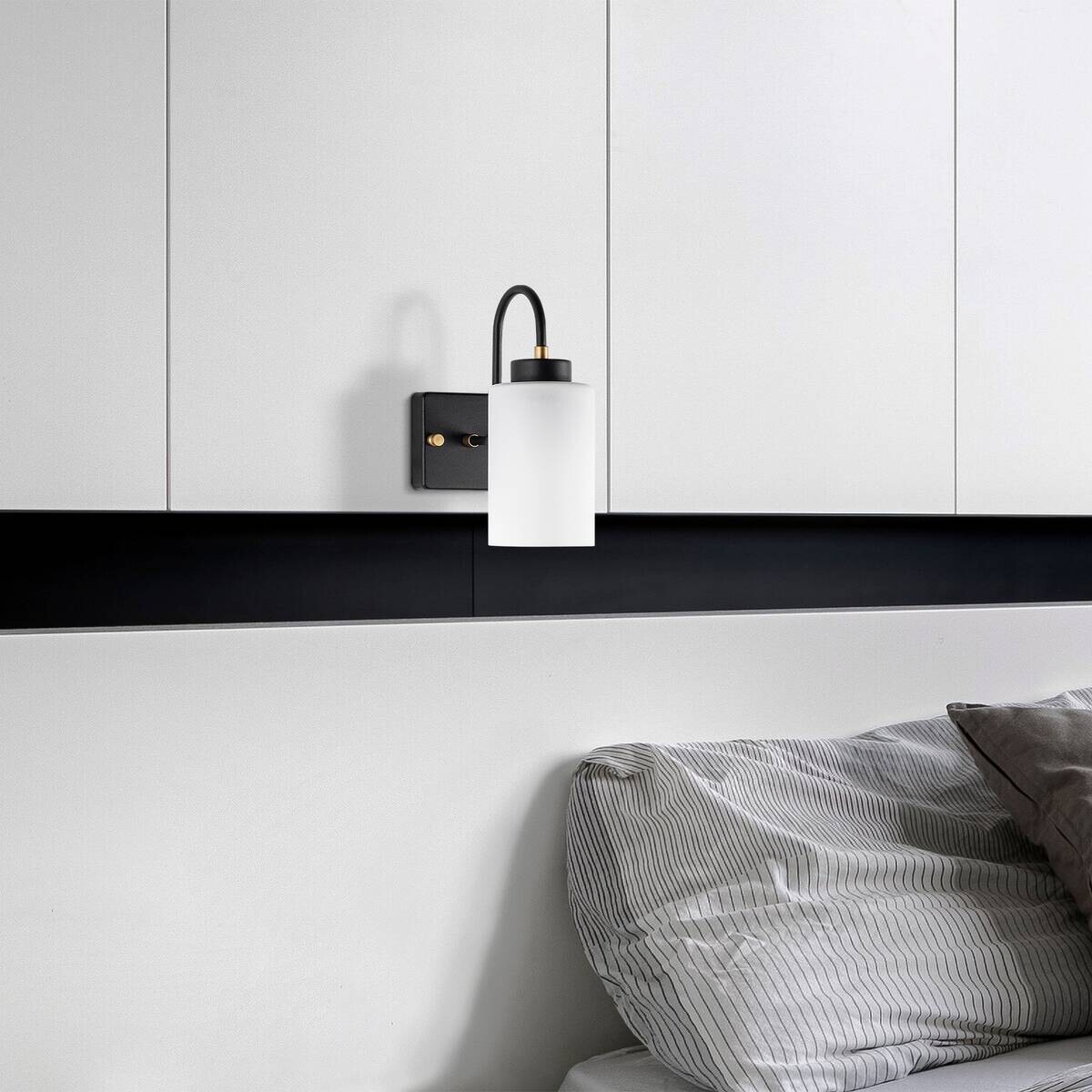 Opviq Wandleuchte schwarz weiß Metall Glas B/H/L: ca. 23x24x10 cm E27 1 Brennstellen