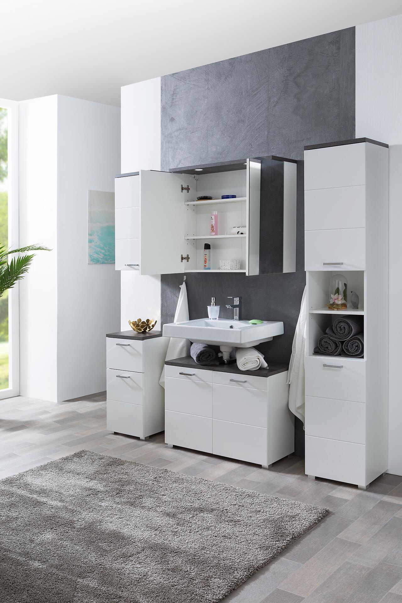 Spiegelschrank Praya Dark Concret Nachbildung weiß B/H/T: ca. 79x71x28 cm