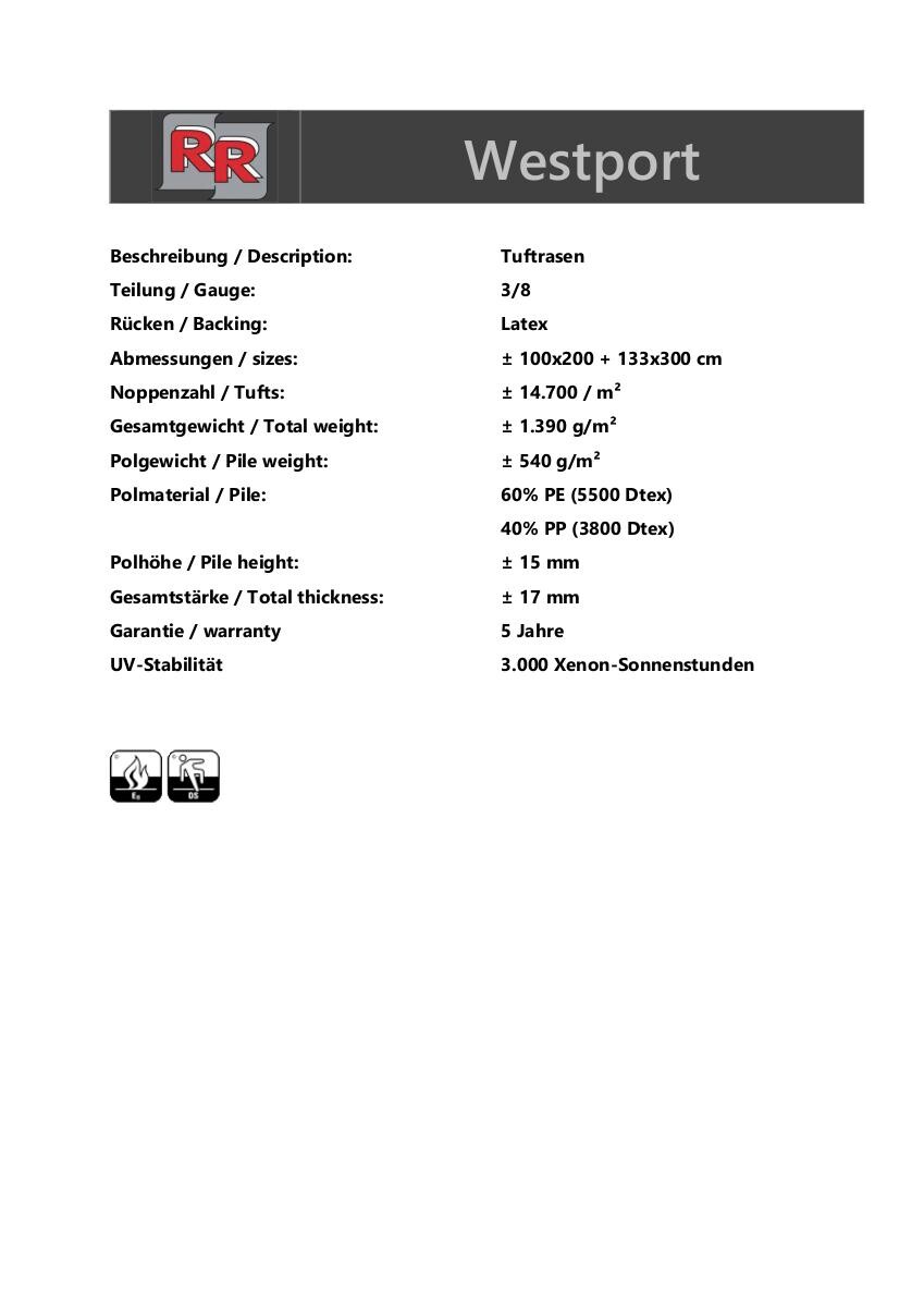 Kunstrasen Westport grau B/L: ca. 100x200 cm pro Stück