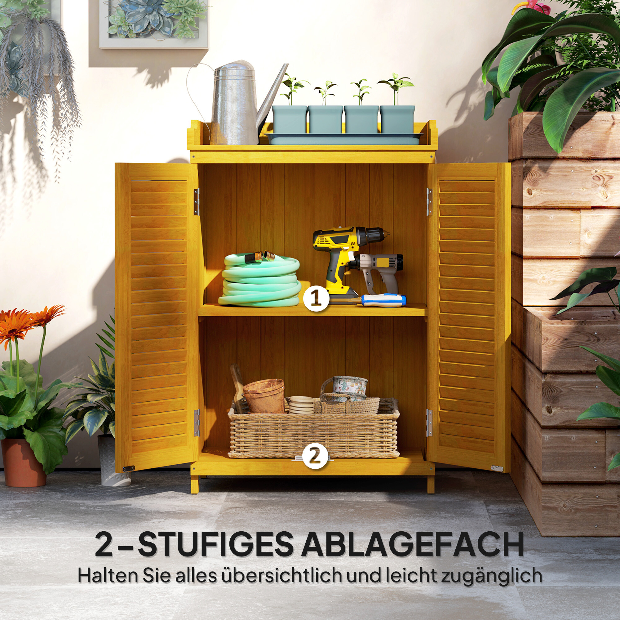 Outsunny Gartenschrank gelb Metall B/H/L: ca. 40x98,5x65,5 cm