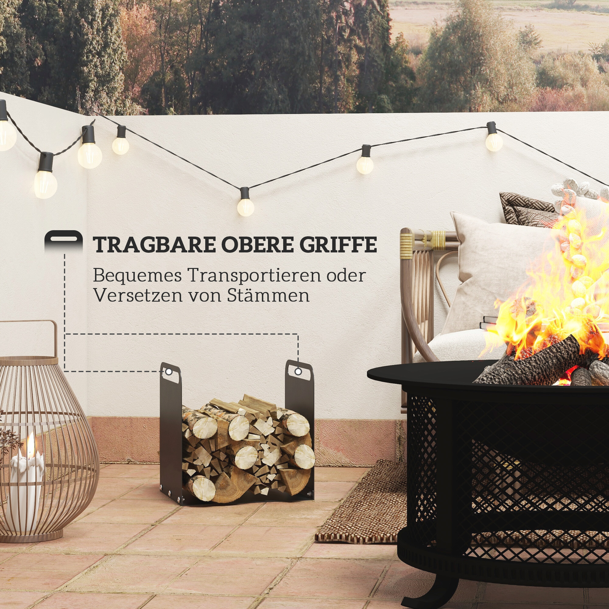 Outsunny Kaminholzregal schwarz B/H/L: ca. 30x36x36,5 cm