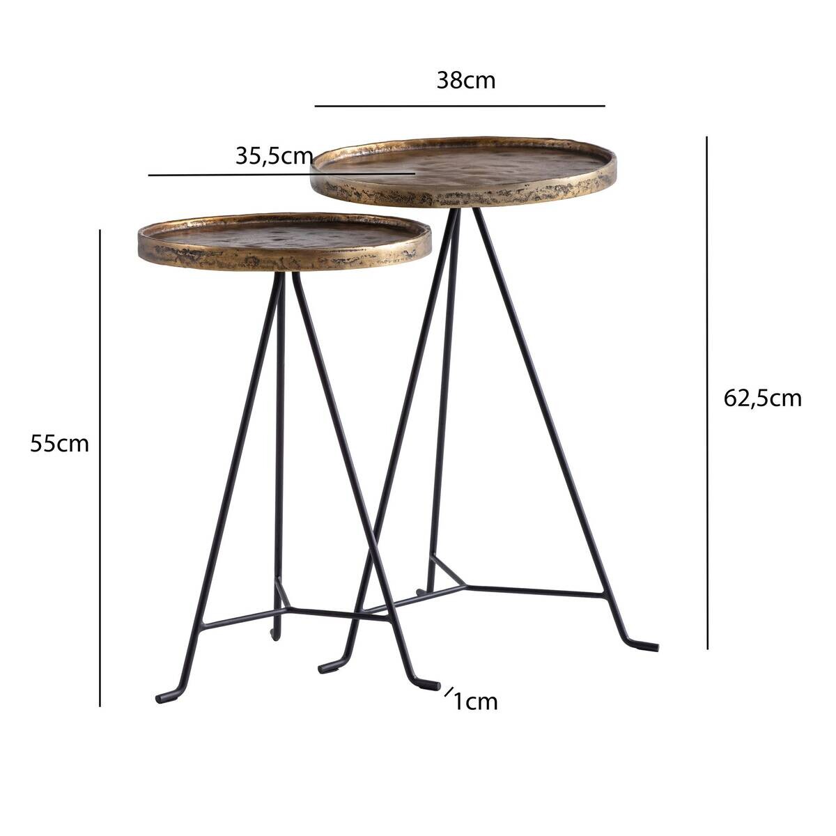 Beistelltisch 2er Set gold dunkel Optik Aluminium B/H/T: ca. 38x63x38 cm