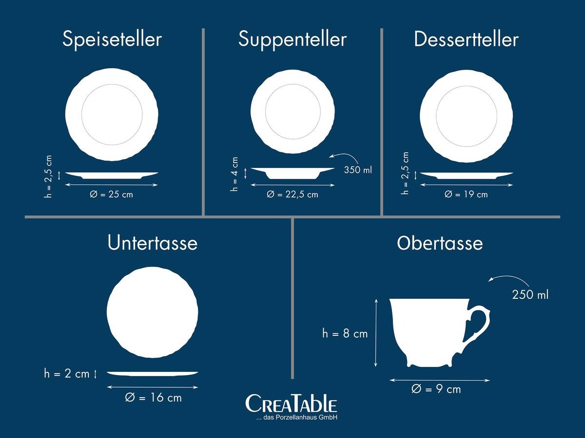 CreaTable Kombiservice Rokoko weiß Porzellan 30 tlg.