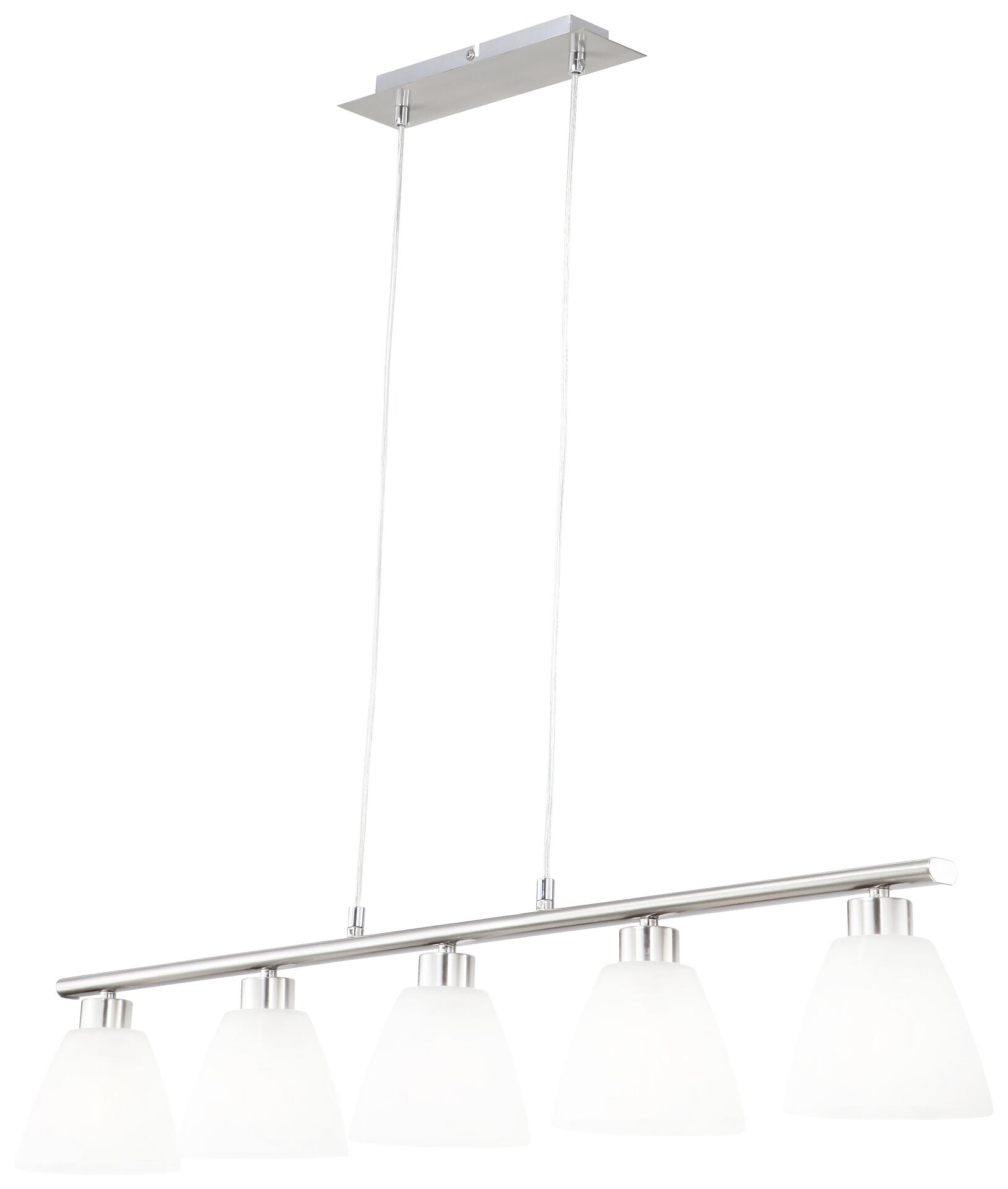 GLOBO Pendelleuchte Illimani weiß nickel matt Glas B/H: ca. 93x120 cm E14 5 Brennstellen