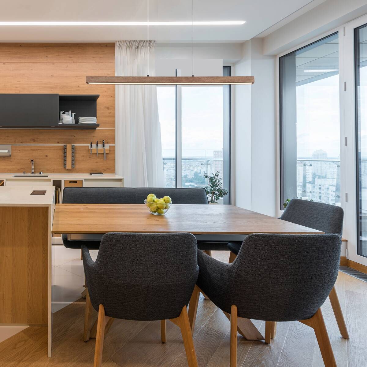 GLOBO LED-Pendelleuchte dunkelbraun mattschwarz Metall Kunststoff Holz B/H/T: ca. 4,5x150x115 cm