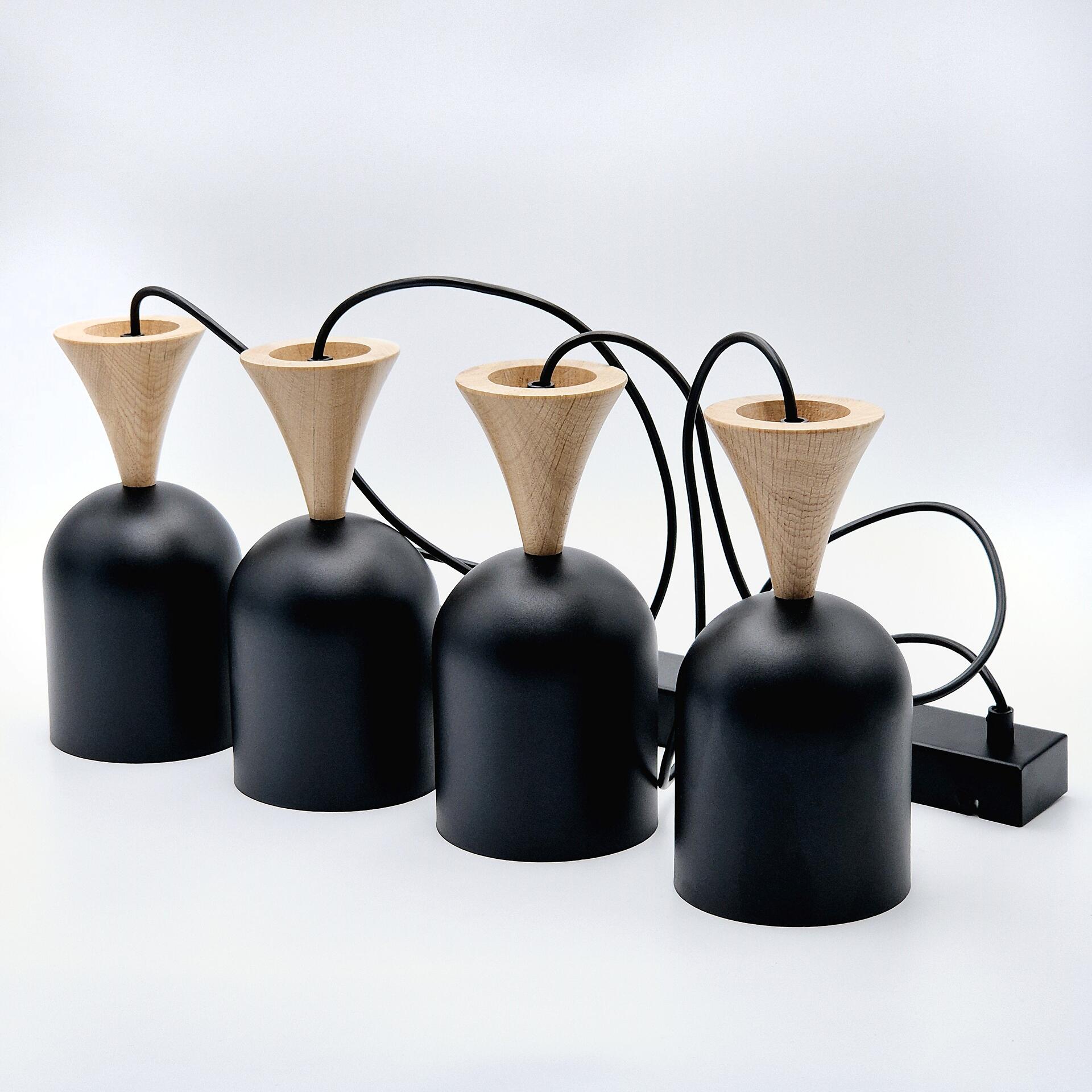 Lamkur Hängeleuchte Eiche schwarz Stahl Holz B/H/L: ca. 11x84x57 cm E27 4 Brennstellen