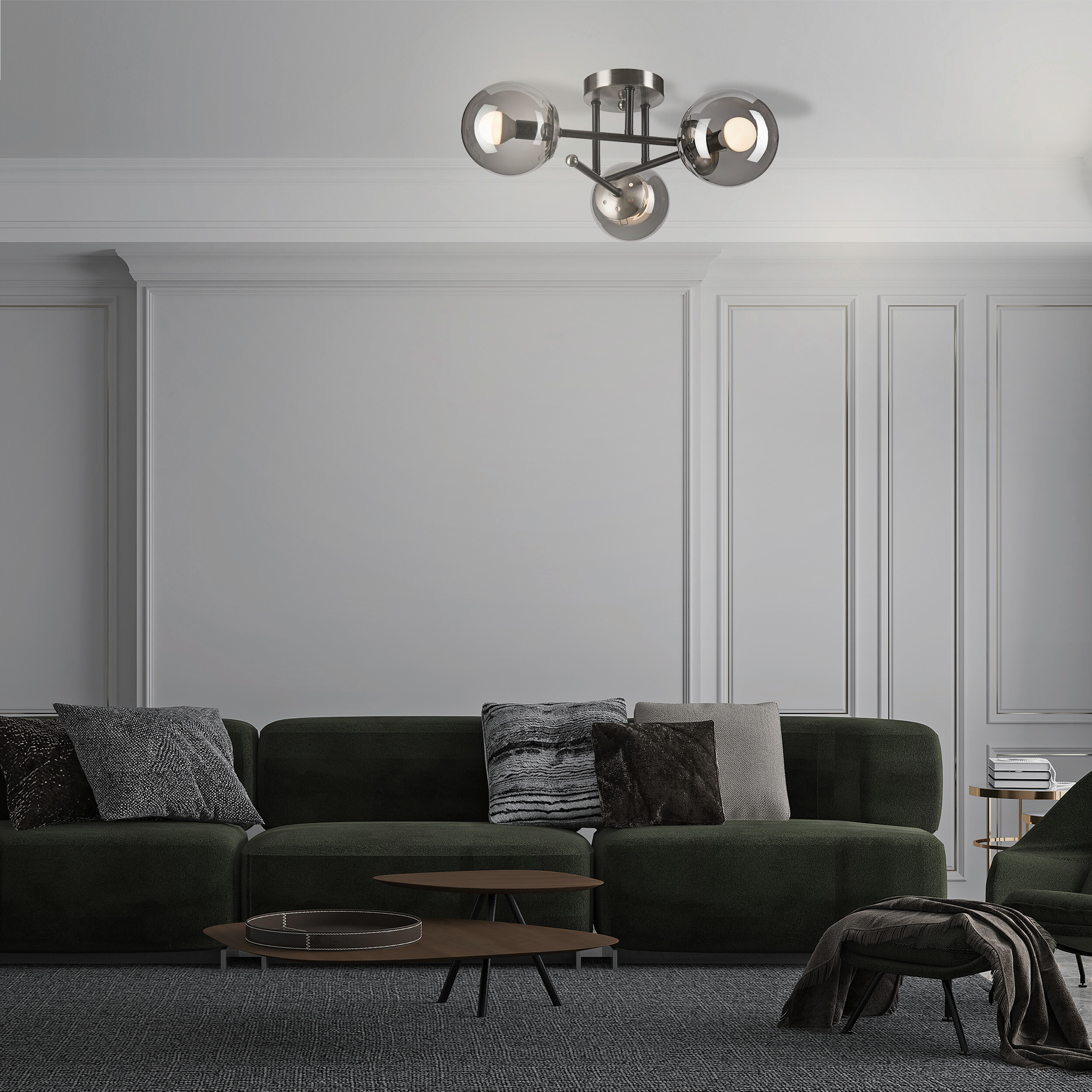 Lamkur Deckenleuchte Malena Chrom schwarz Glas Stahl B/H/L: ca. 39x19x39 cm E14 3 Brennstellen