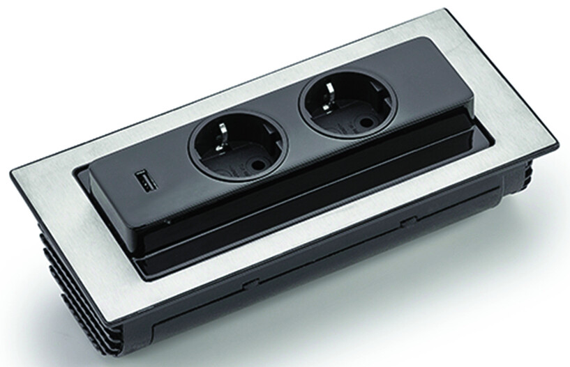 Naber Steckdosenelement Evoline BackFlip schwarz Kunststoff Edelstahl B/H/T: ca. 22,52x5,6x10,48 cm