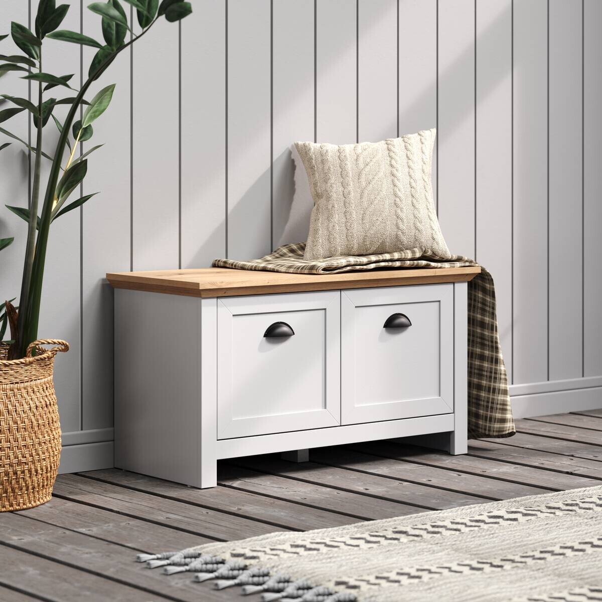 Sitzbank Landside Lichtgrau Eiche Artisan Nachbildung B/H/T: ca. 91x49x41 cm