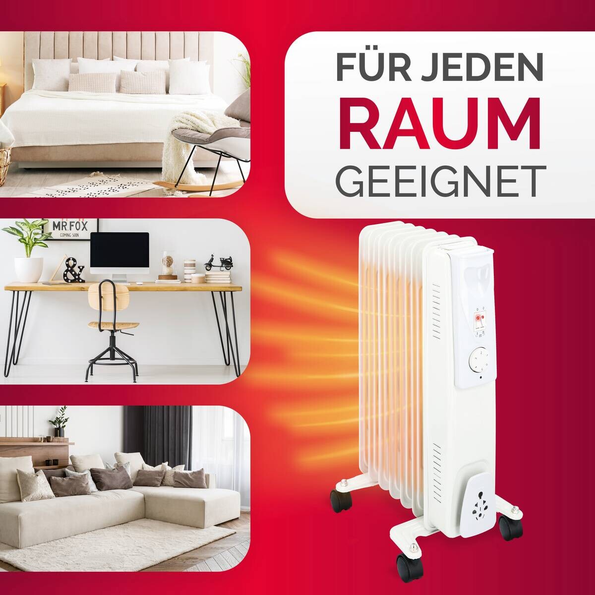 Ölradiator weiß Metall B/H/L: ca. 23,5x55x33 cm ca. 1500 W