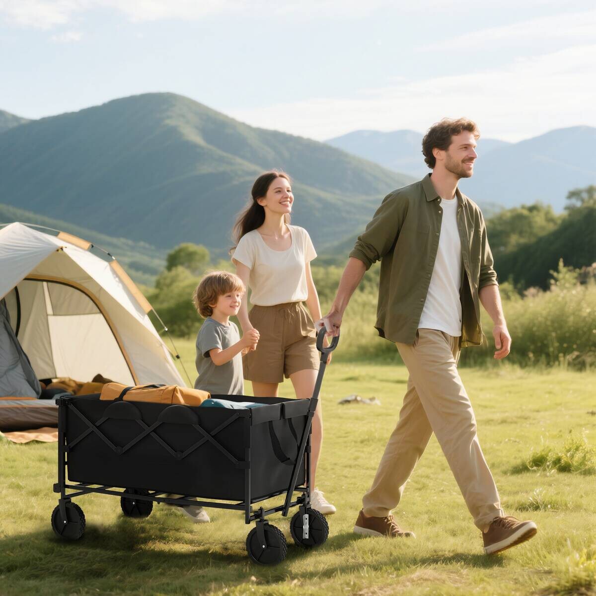 Outsunny Gartenwagen schwarz Polyester B/H/L: ca. 55x102x95 cm