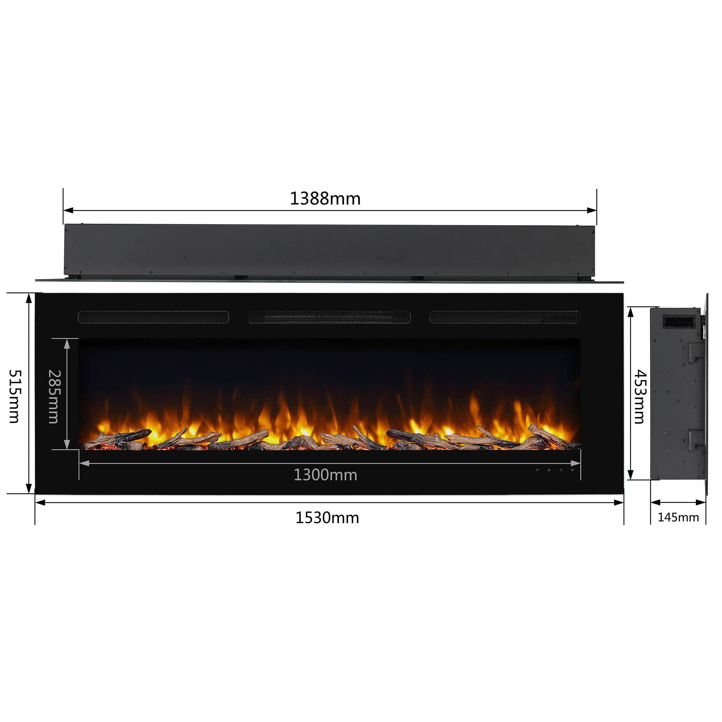 Balderia Einbaukamin Fiamma 60" schwarz Metall B/H/T: ca. 153x14,5x51,5 cm ca. 2000 W