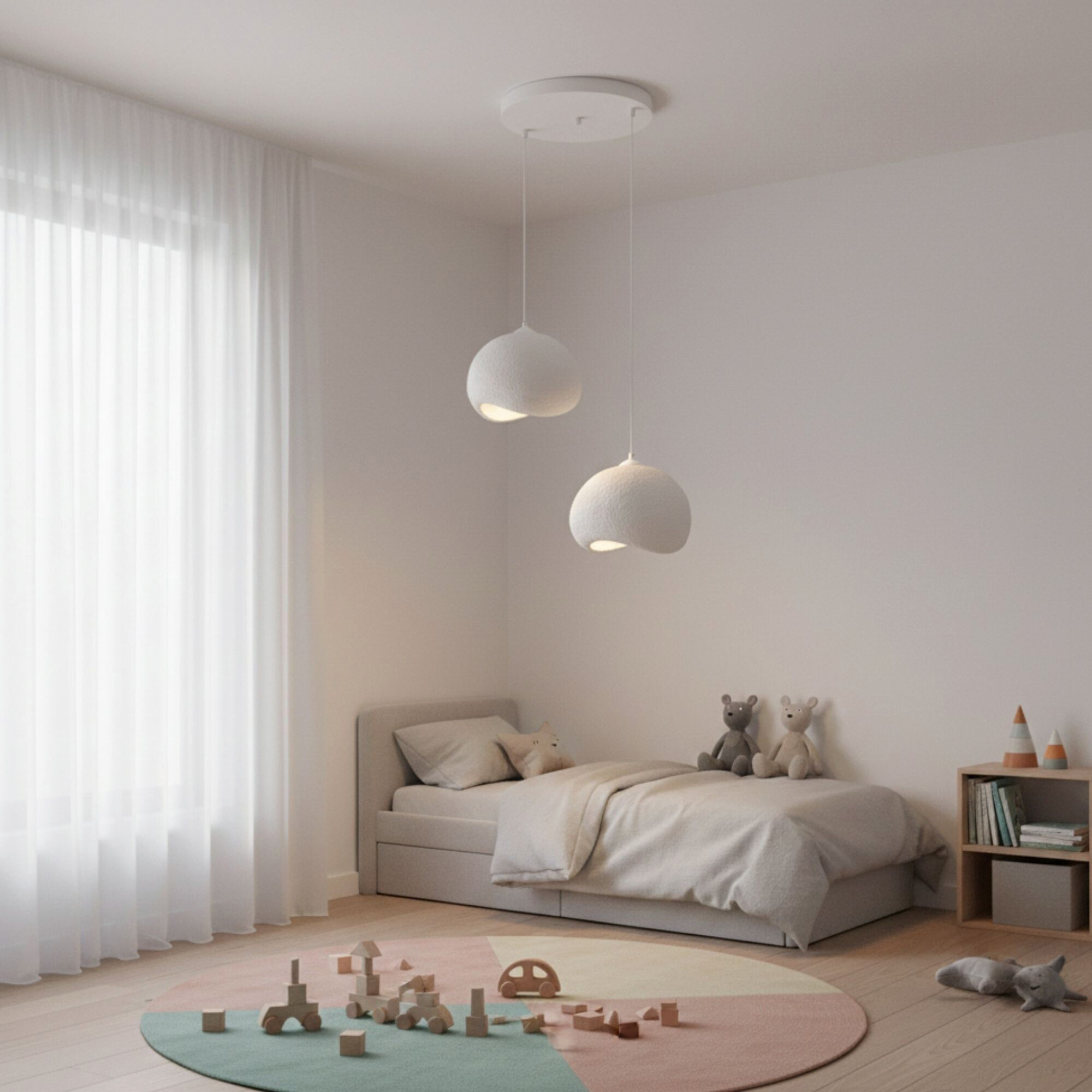 Opviq Pendelleuchte Yontu-15852 weiß Polyester-Mischgewebe Metall B/H/L: ca. 29x120x34 cm E27 2 Brennstellen