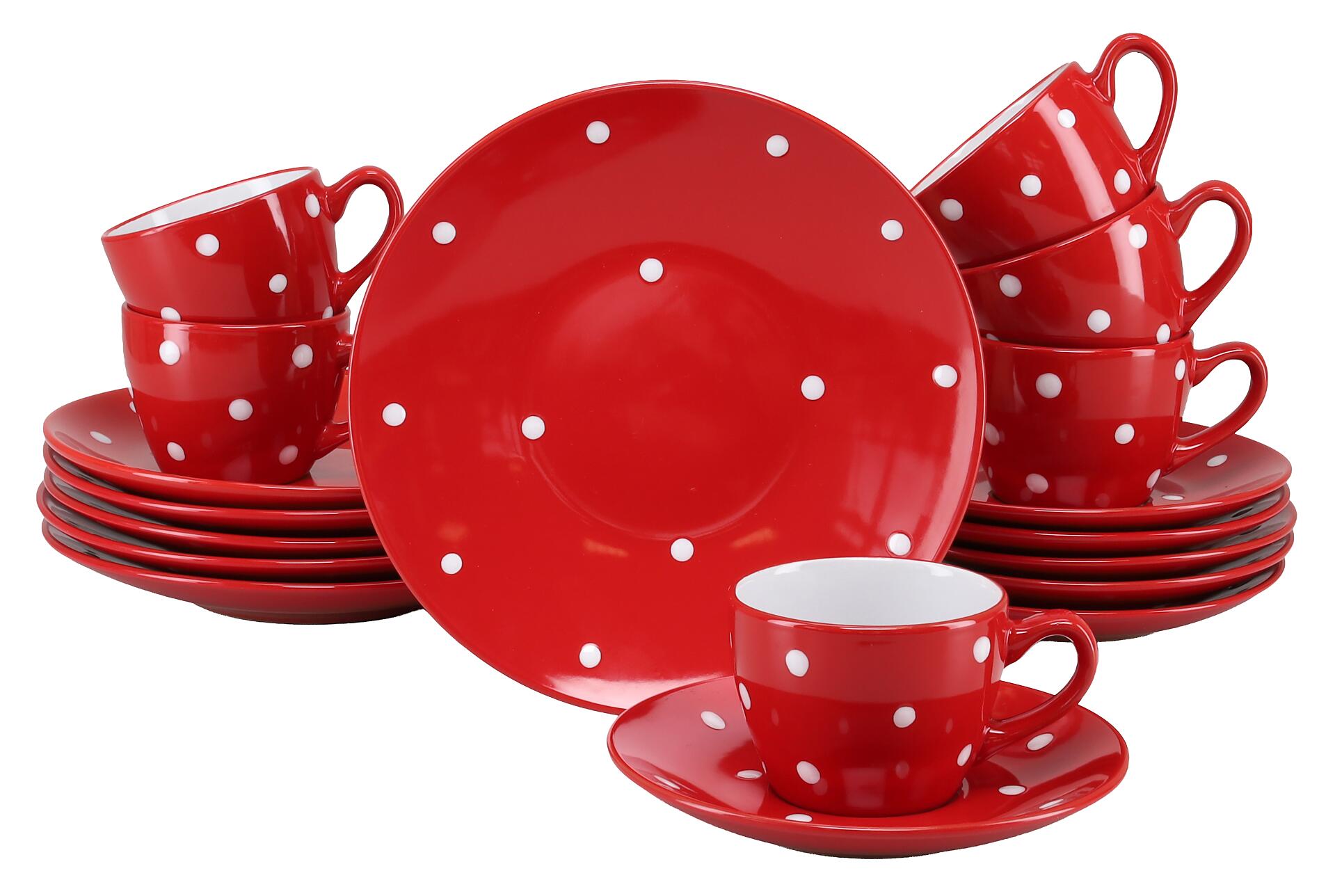 CreaTable Kaffeeservice Polka Dots weiß Steinzeug 18 tlg.