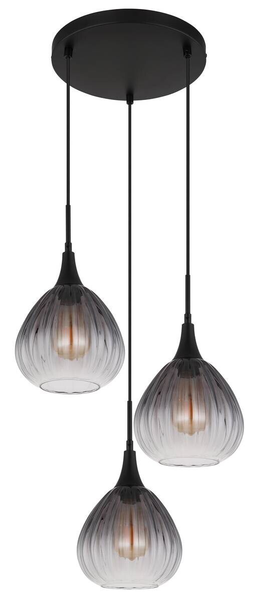 GLOBO Pendelleuchte schwarz Rauch Metall Glas H/D: ca. 120x44 cm E27 3 Brennstellen