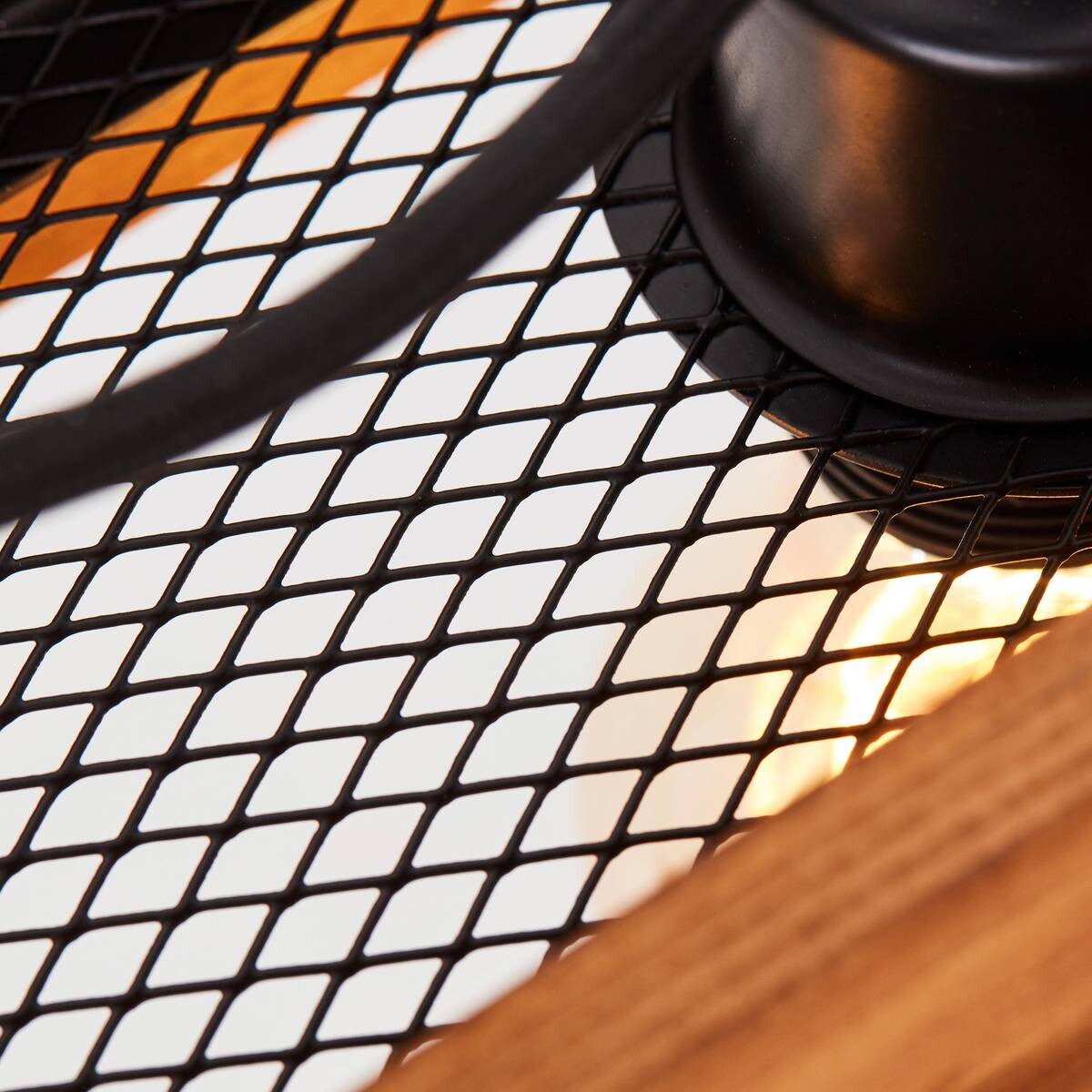 Brilliant Pendelleuchte Calandra 99452/76 schwarz Metall Holz B/H/L: ca. 90x150x13,5 cm E27 6 Brennstellen