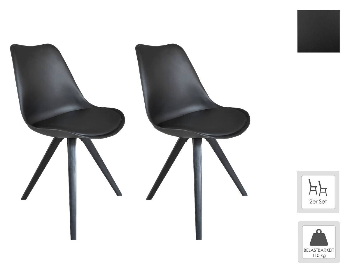 Stuhl KIRA 2er-Set schwarz schwarz schwarz Kunststoff Kunstleder Metall B/H/T: ca. 48x86x55,5 cm