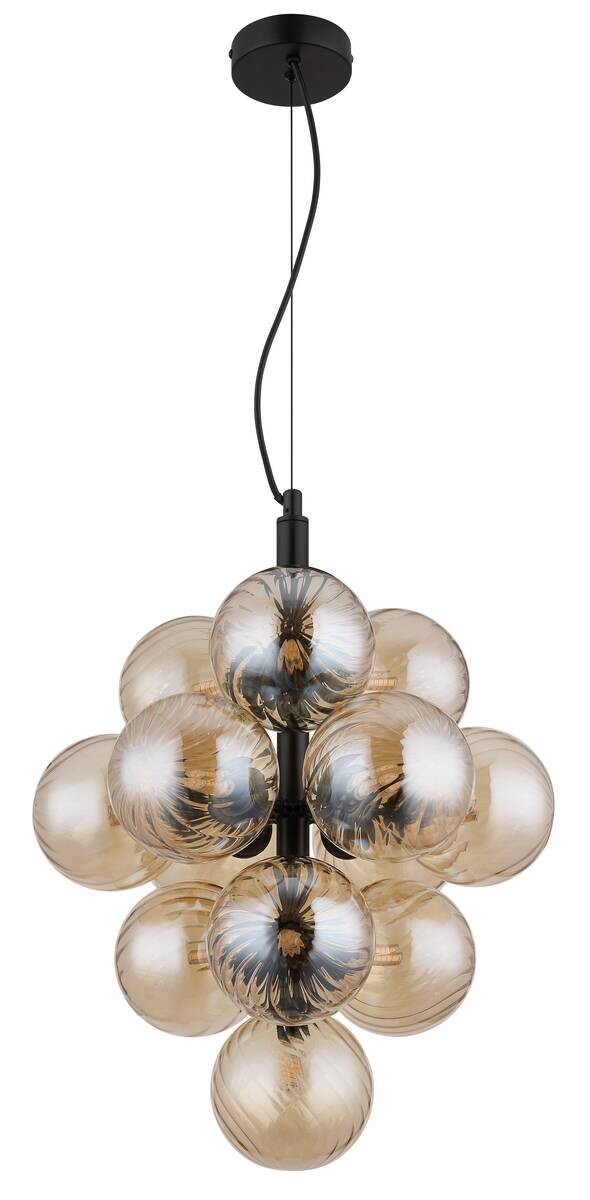 GLOBO LED-Pendelleuchte schwarz amber Glas Metall H/D: ca. 120x39,5 cm 13.0 Brennstellen