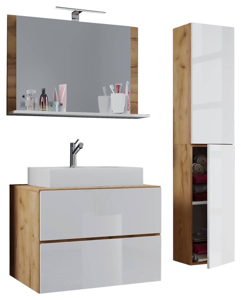 Waschplatz 4tlg-Lendas weiß weiß Eiche Honig Nachbildung B/H/T: ca. 80x52x52 cm