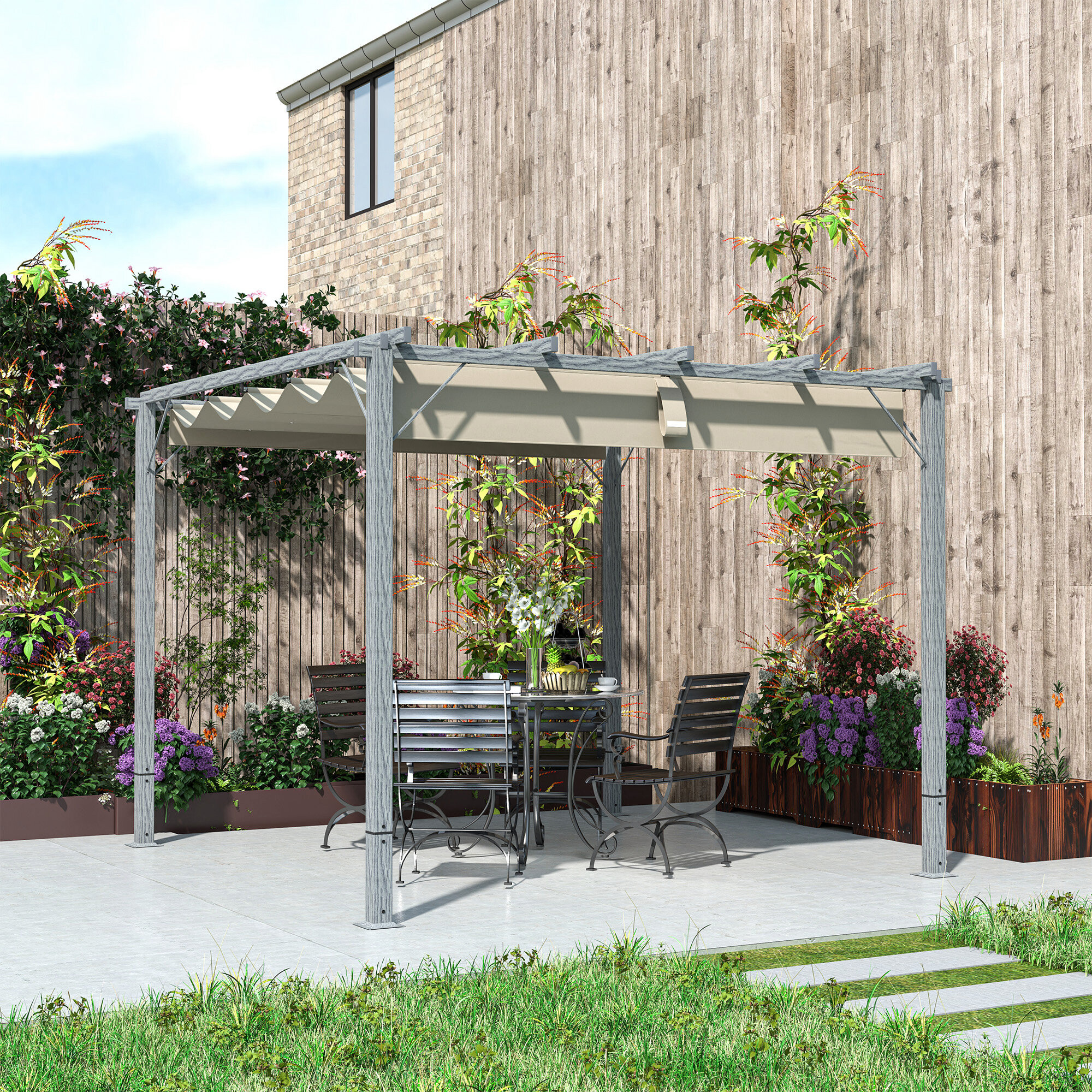 Outsunny Pergola grau Aluminium B/H/L: ca. 296x232x299 cm