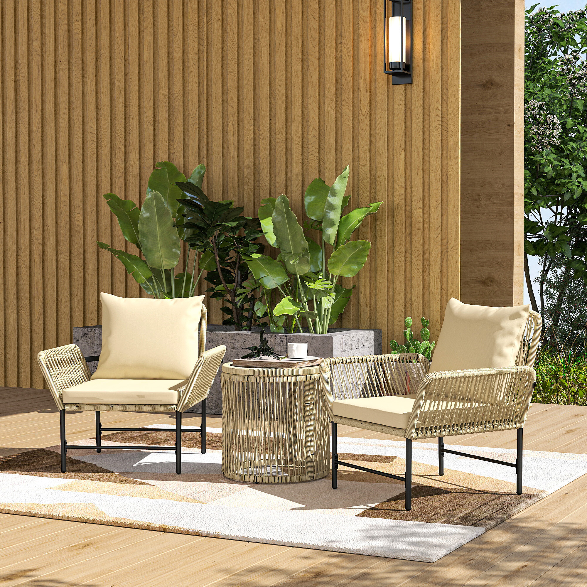 Outsunny Rattan Gartenmöbel-Set khaki Polyethylen B/H/L: ca. 74x79x80 cm