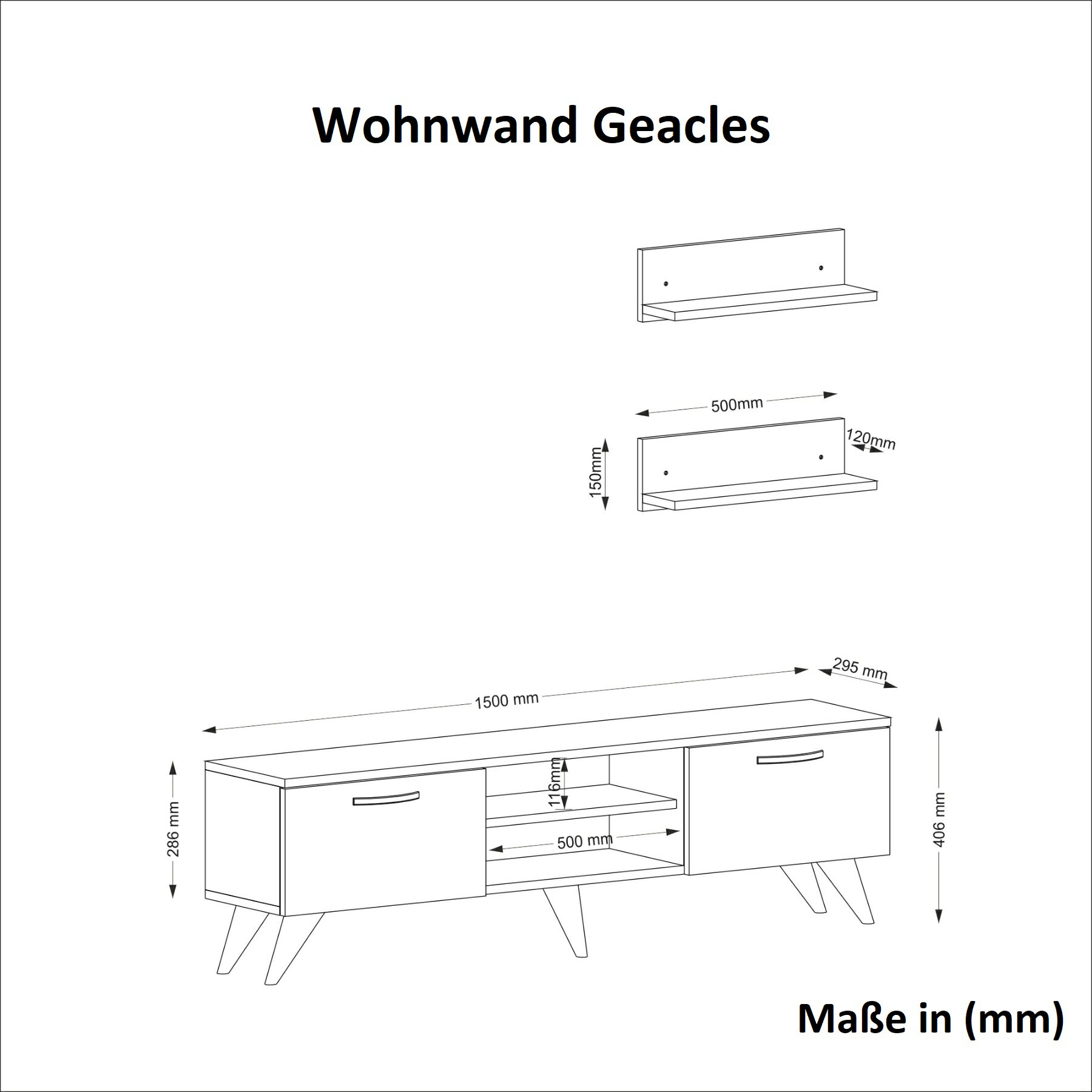 Wohnwand Geacles weiß dunkelgrau Marmor Optik B/H/T: ca. 150x40,6x30 cm