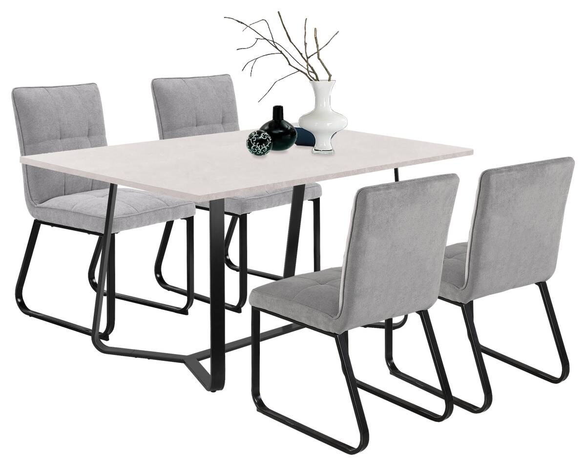 Stuhl TALEA 2er-Set hellgrau schwarz Webstoff Metall B/H/T: ca. 46x86x55 cm