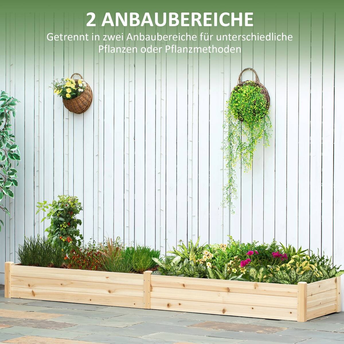 Outsunny Gartenbeet mit 2 Blumenkasten B/H/L: ca. 61,5x27x244 cm