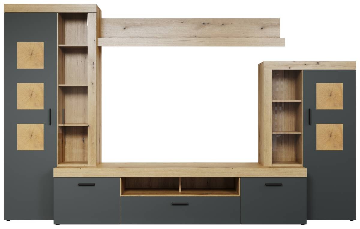 Wohnwand Tyler Eiche Evoke Coast Nachbildung anthrazit B/H/T: ca. 331x206x50 cm Wohnwand Tyler Eiche Evoke Coast Nachbildung anthrazit B/H/T: ca. 331x206x50 cm