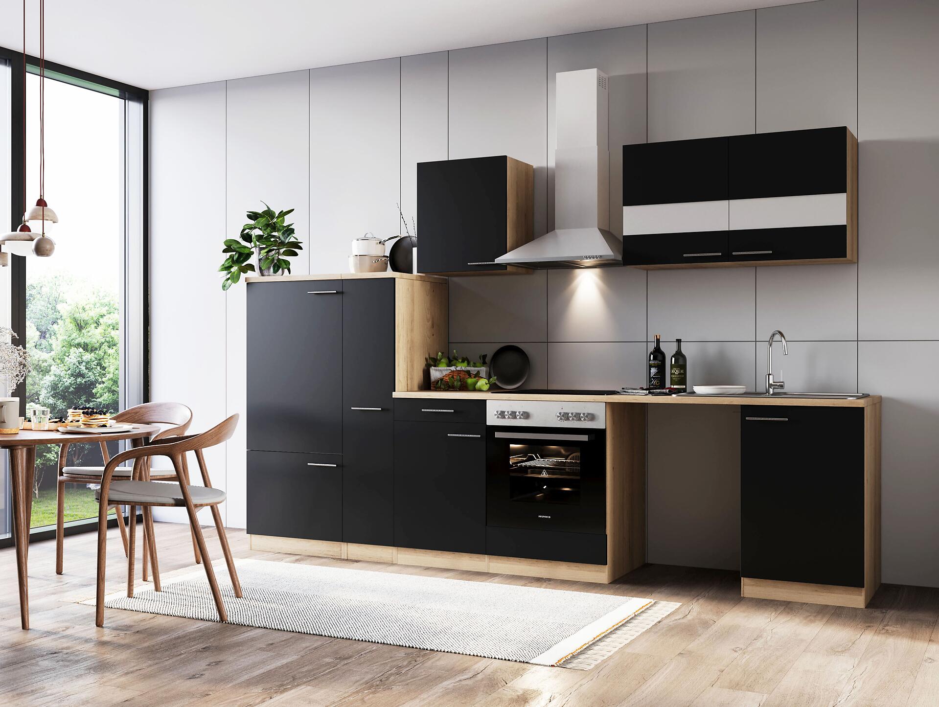 Respekta Küchenblock Merle schwarz B/H/T: ca. 310x200x60 cm