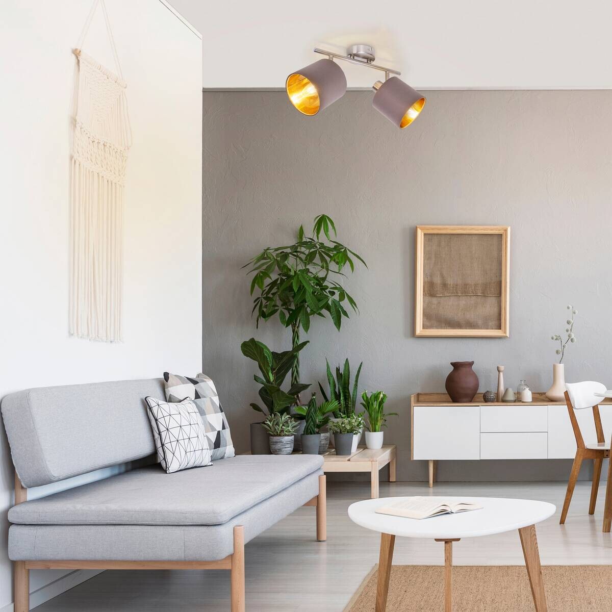 Näve Leuchten Spotleuchte 1386514 braun Textil Metall B/H/T: ca. 12x20,7x46 cm 2 Brennstellen