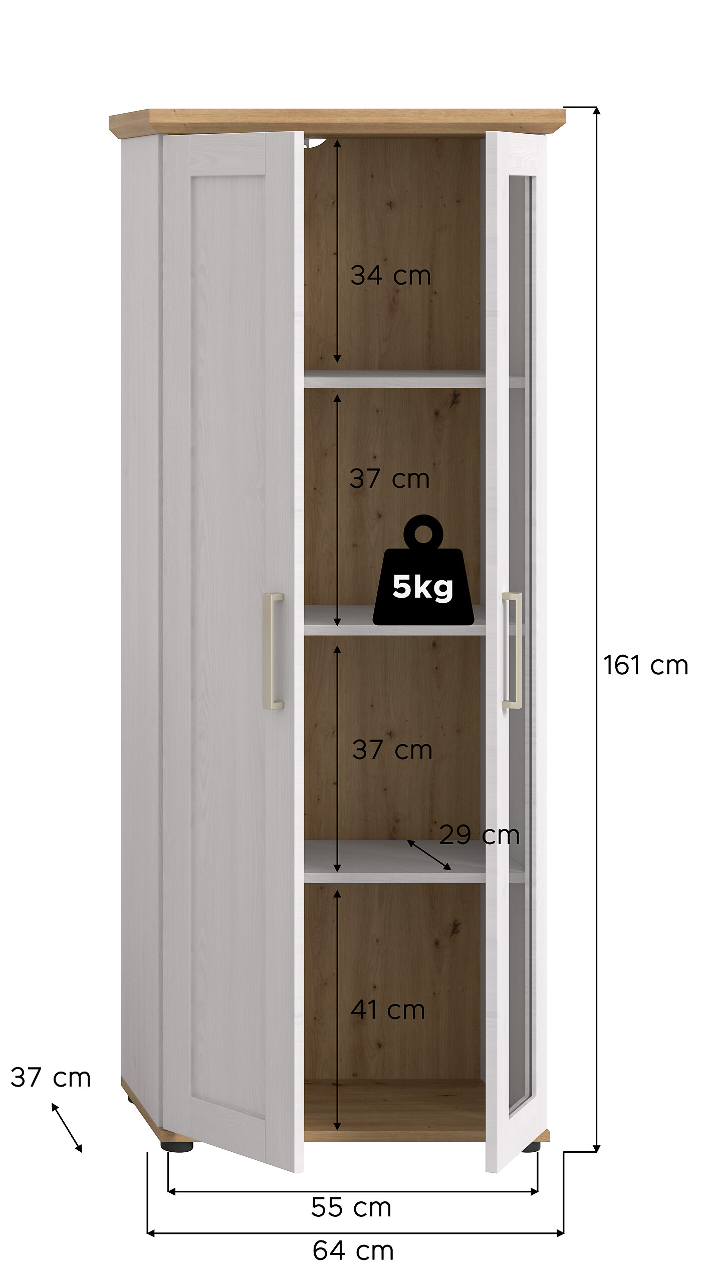 Vitrinenschrank VERONA Lärche Nachbildung Eiche Nachbildung B/H/T: ca. 64x161x37 cm