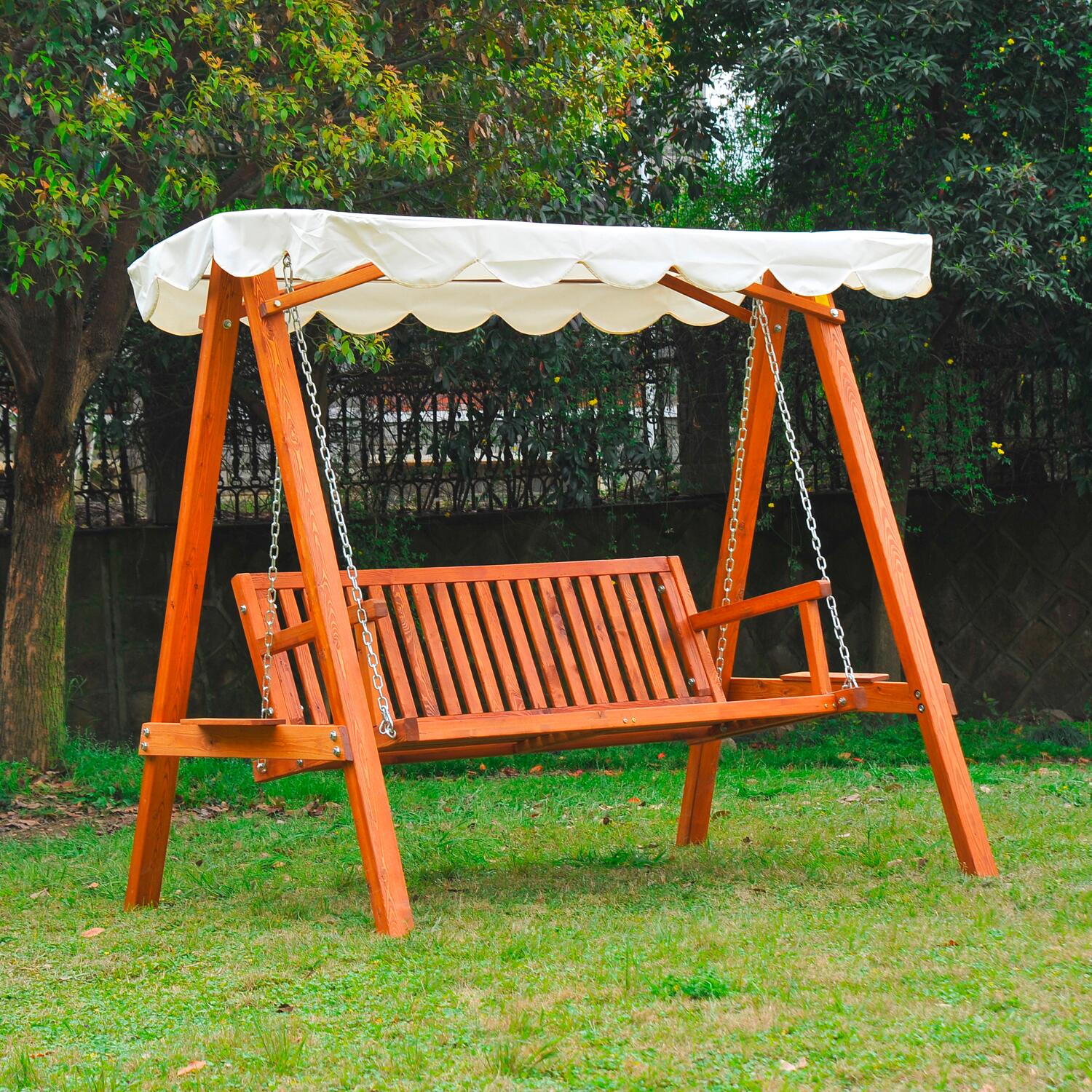 Outsunny Hollywoodschaukel natur Metall B/H/L: ca. 130x185x205 cm