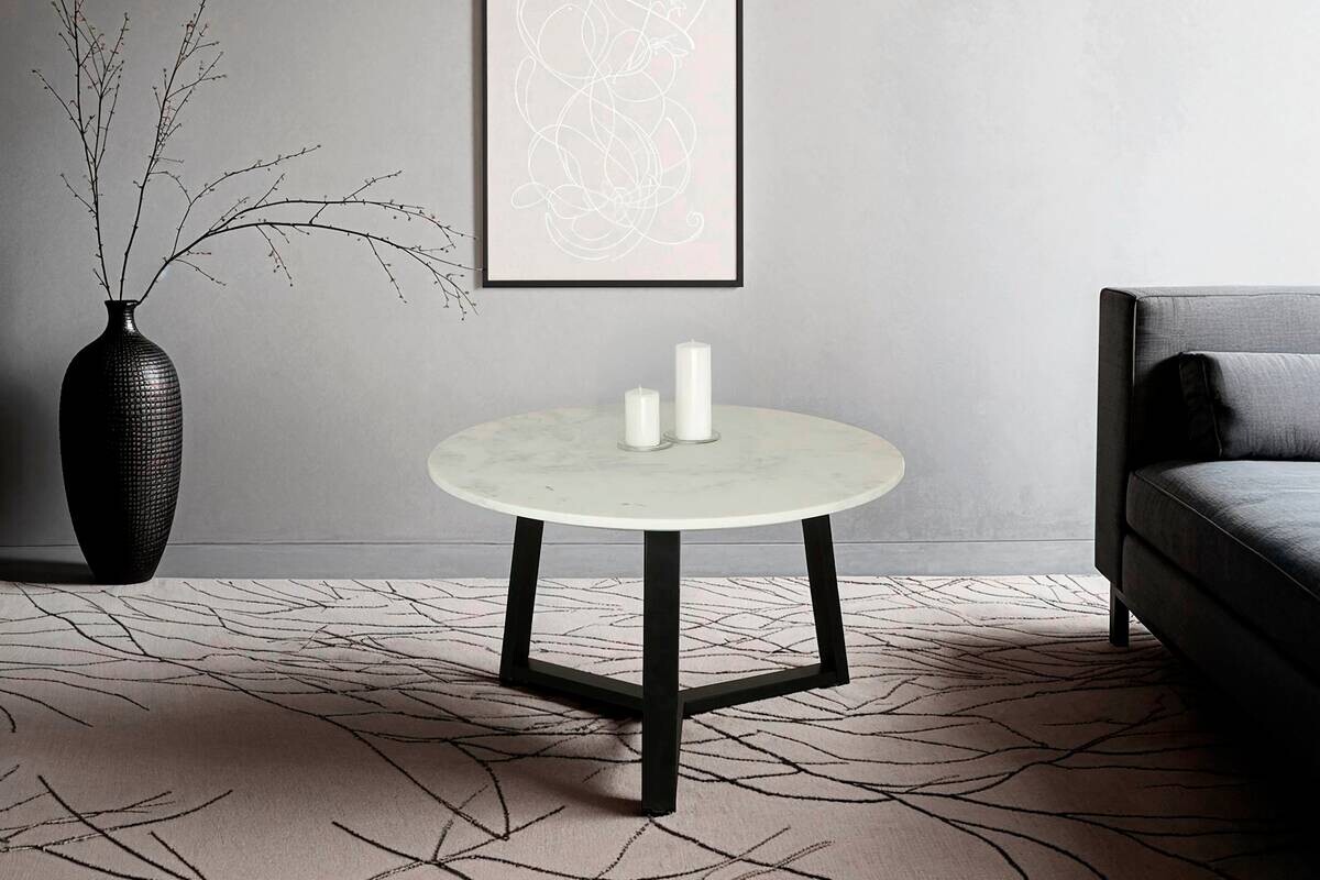 byLIVING Couchtisch CROSS schwarz weiß Metall Marmor H/D: ca. 46x75 cm