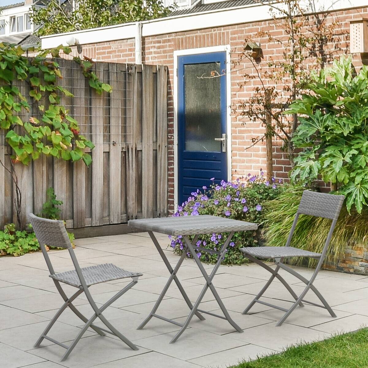 Outsunny Sitzgruppe grau Polyrattan B/H/L: ca. 60x60x72 cm