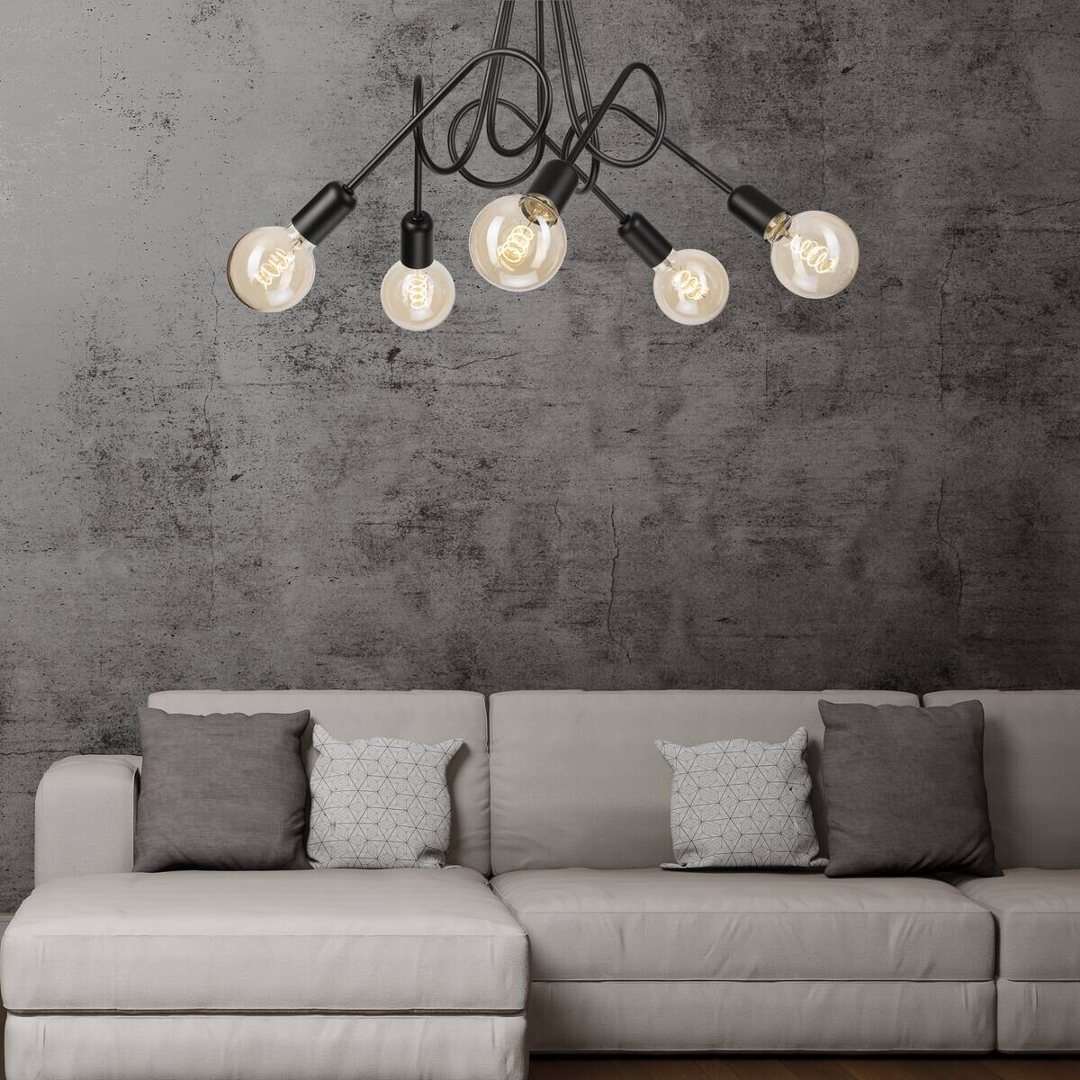 Lamkur Kronleuchter schwarz Stahl B/H/L: ca. 39x54x54 cm E27 5 Brennstellen