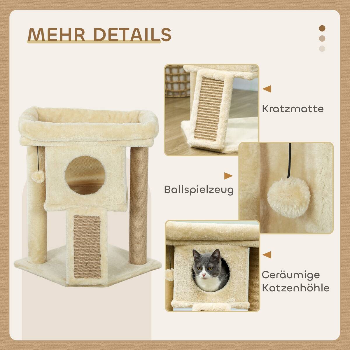 PawHut Kratzbaum beige Plüsch B/H/L: ca. 40x57x40 cm