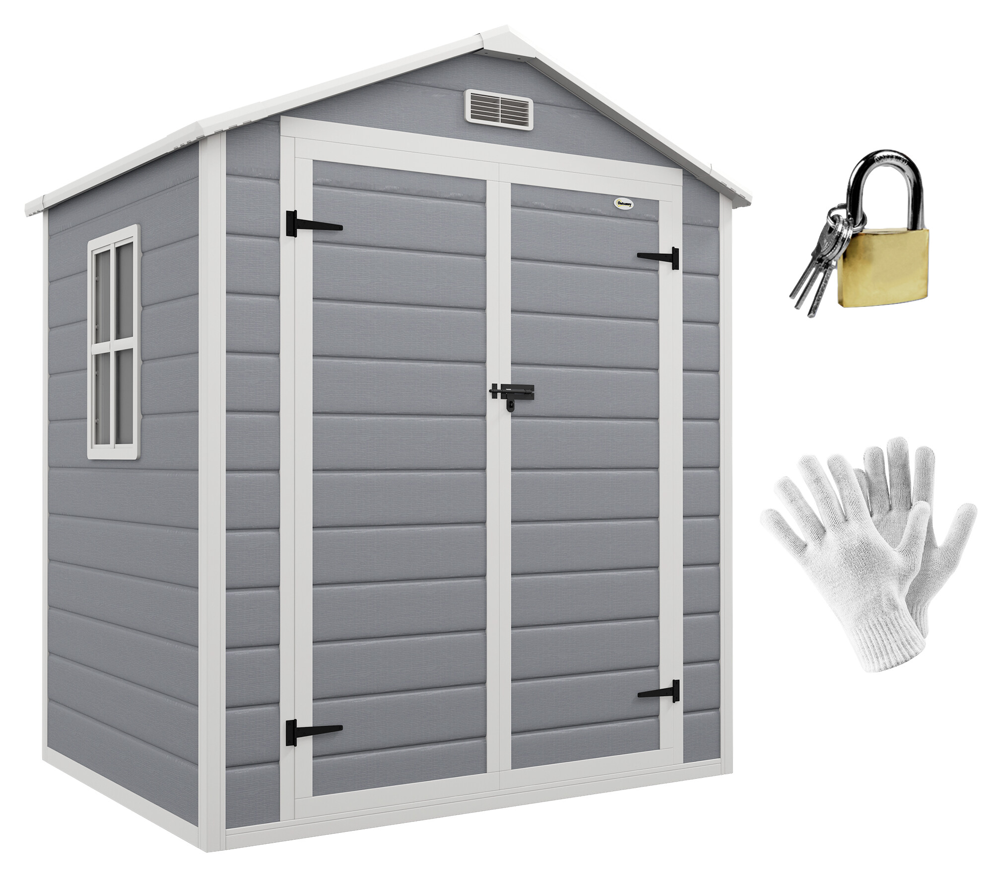 Outsunny Gartenschuppen grau Kunststoff B/H/L: ca. 134x210x183 cm